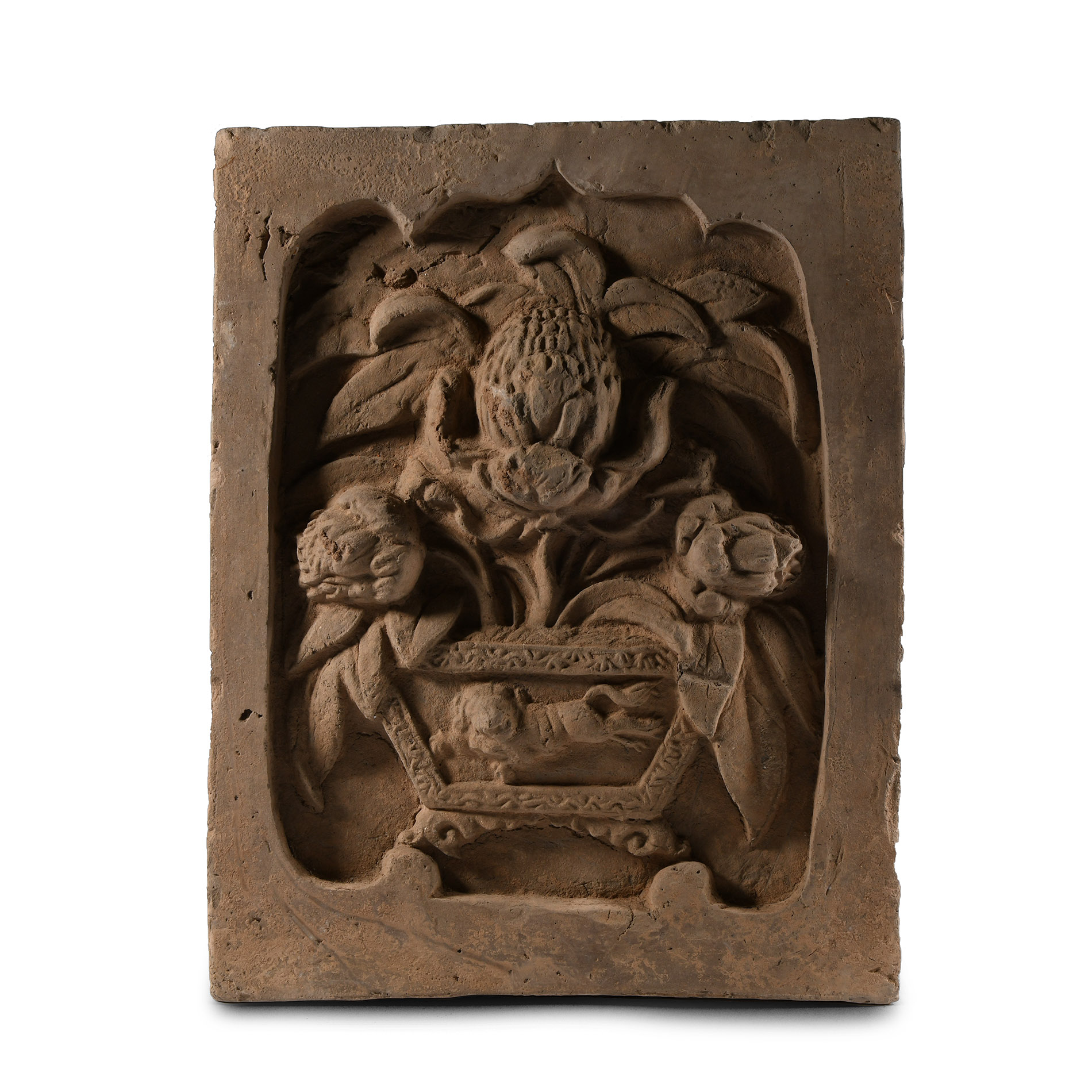 Chinese Song Temple Tile with Chrysanthemums
