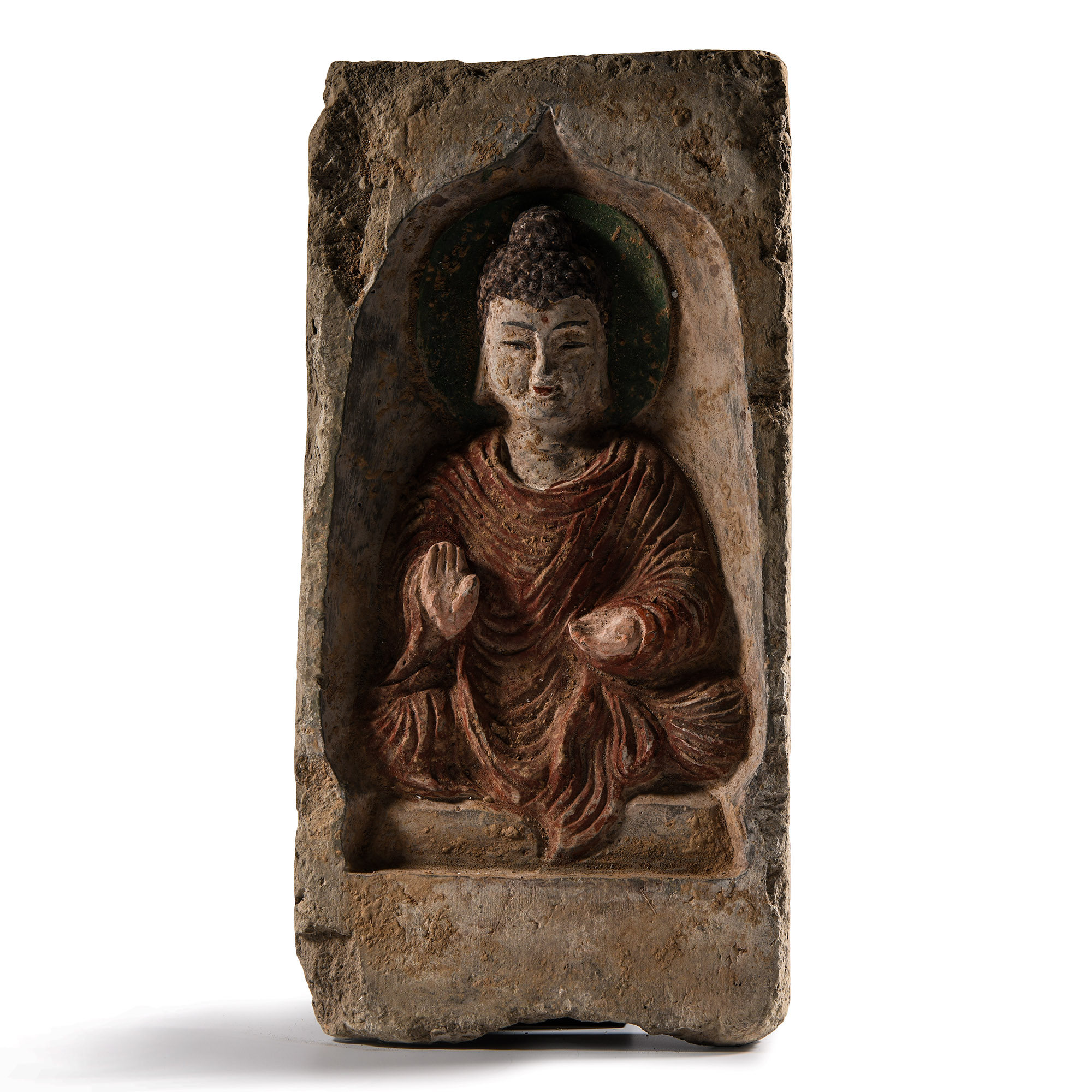 Chinese Northern Wei Brick with Painted Buddha Seated