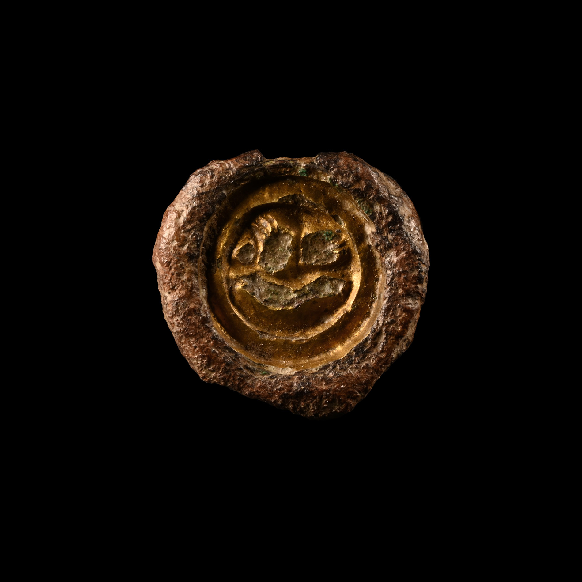 Anglo-Saxon Gilt Bronze Button Brooch with Face