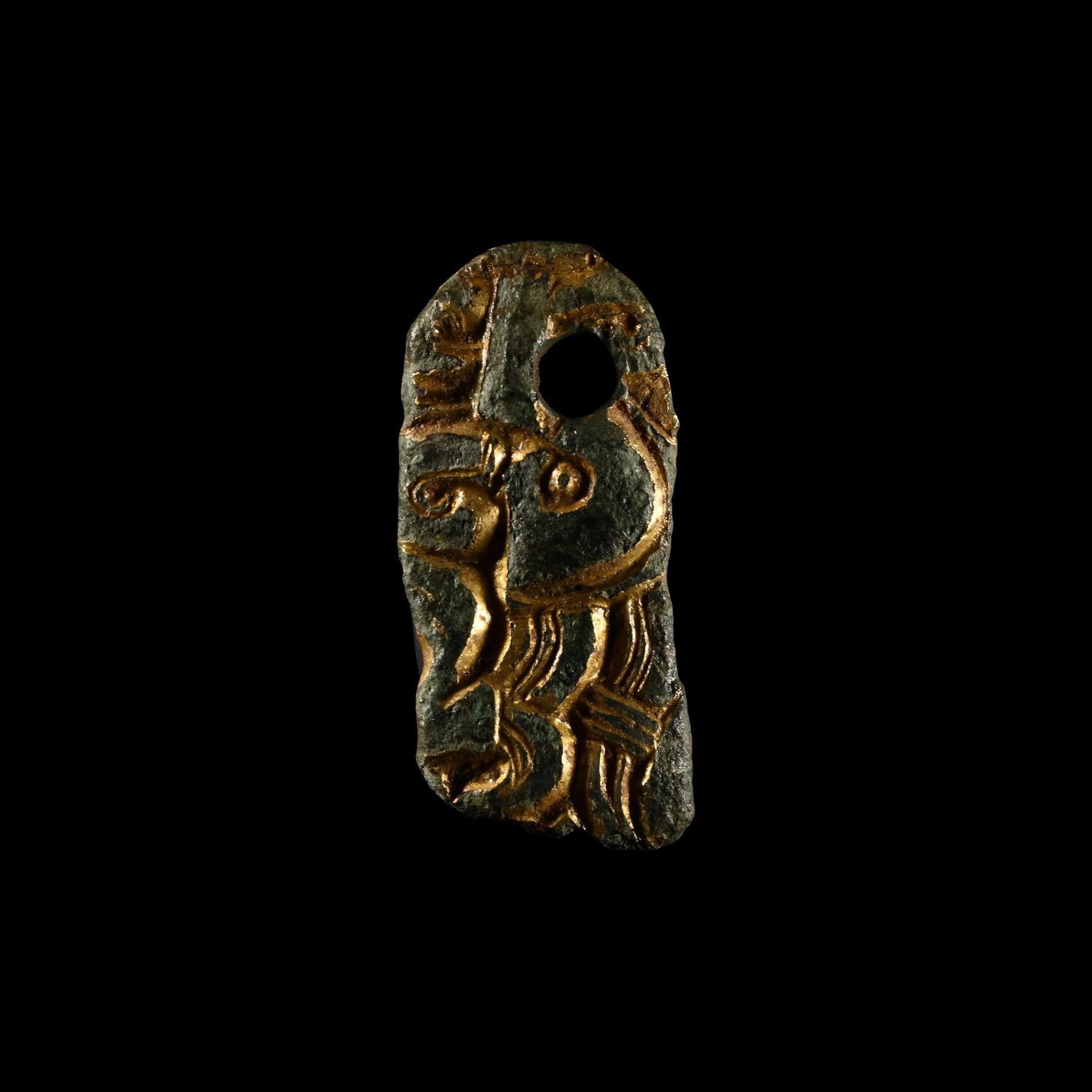 Viking Age Gold Chip-Carved Bronze 'Plunder' Pendant