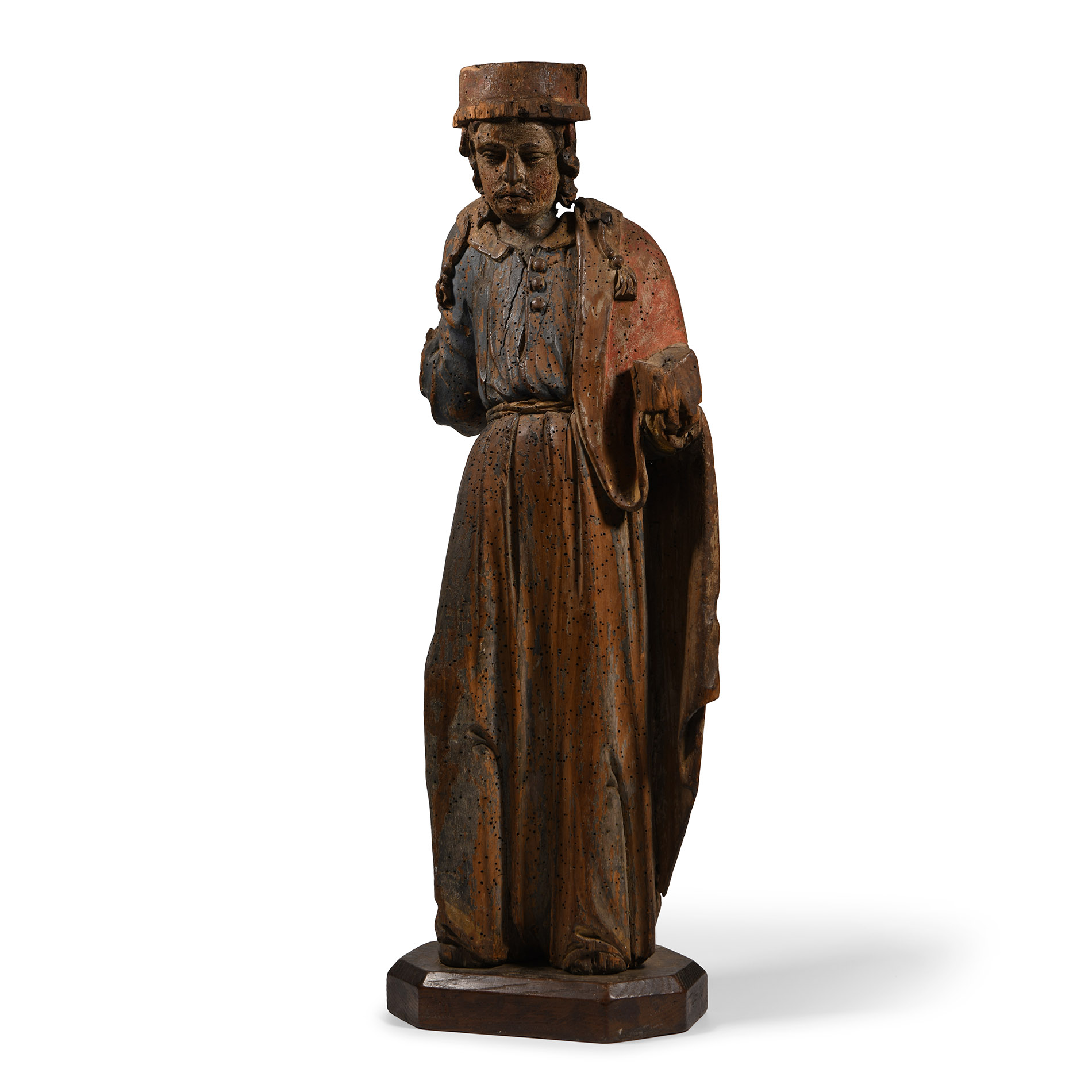 Medieval Painted Wooden Merchant Figure