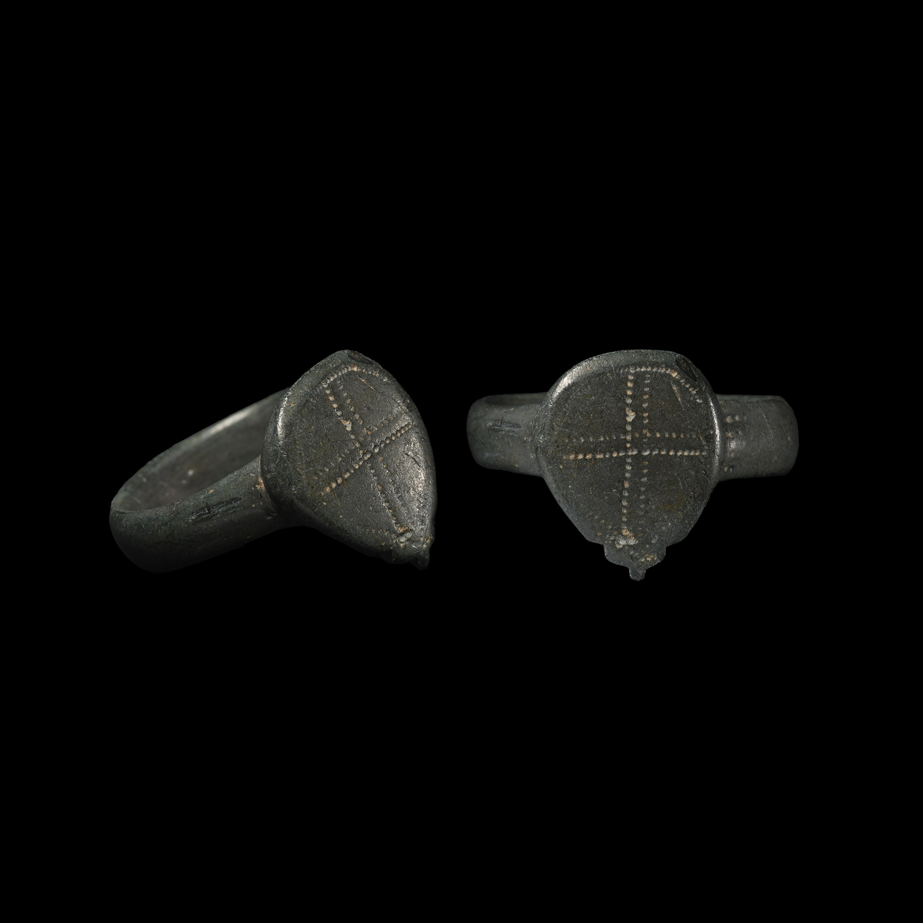 Medieval Bronze Ring with Cross on Bezel