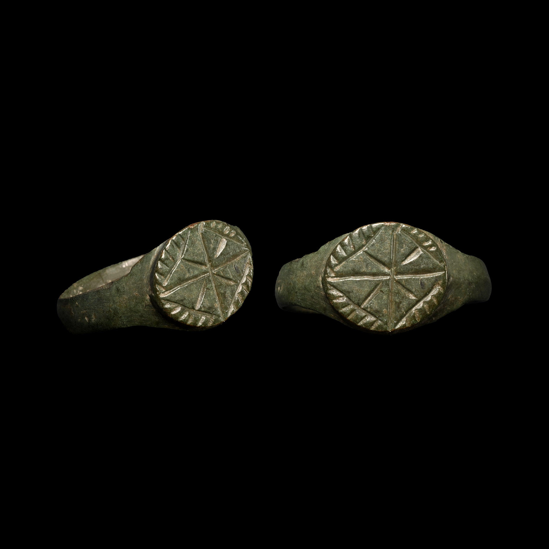 Medieval Bronze Ring with Crosses within Lozenge