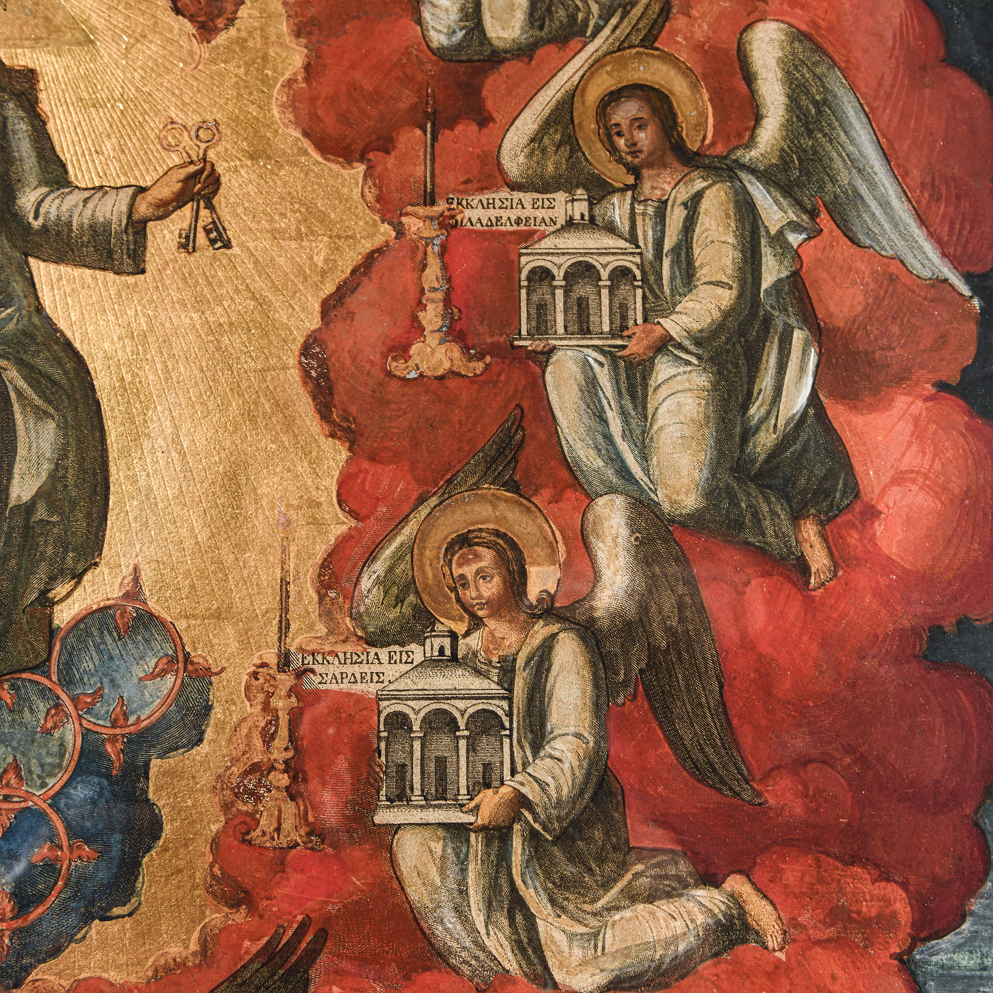 Large Framed Gilt Icon Painting with Vision of Saint John on Patmos