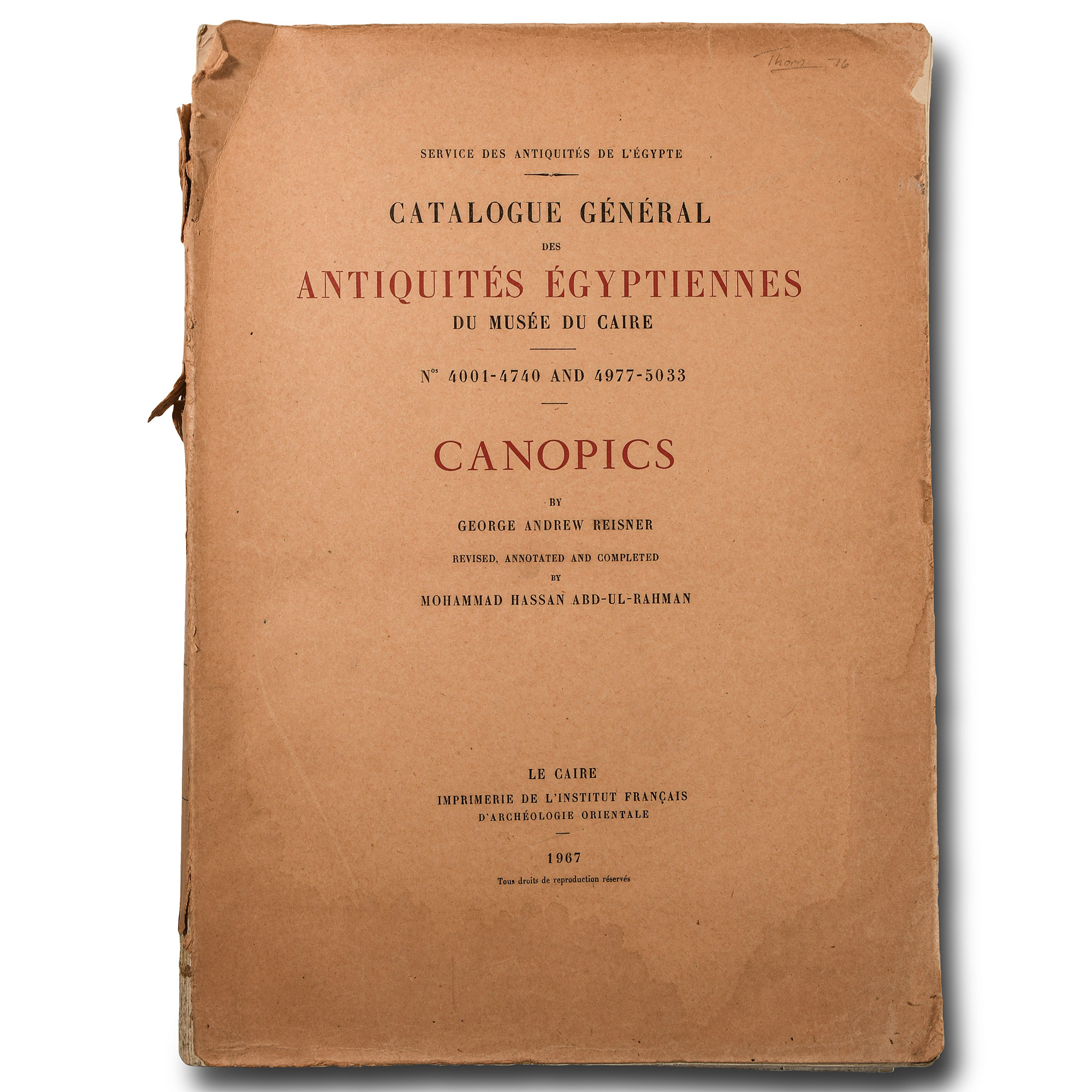 Archaeological Books - Reisner, G.A. - Catalogue general des Antiquites egyptiennes du Musee du Caire - Canopics