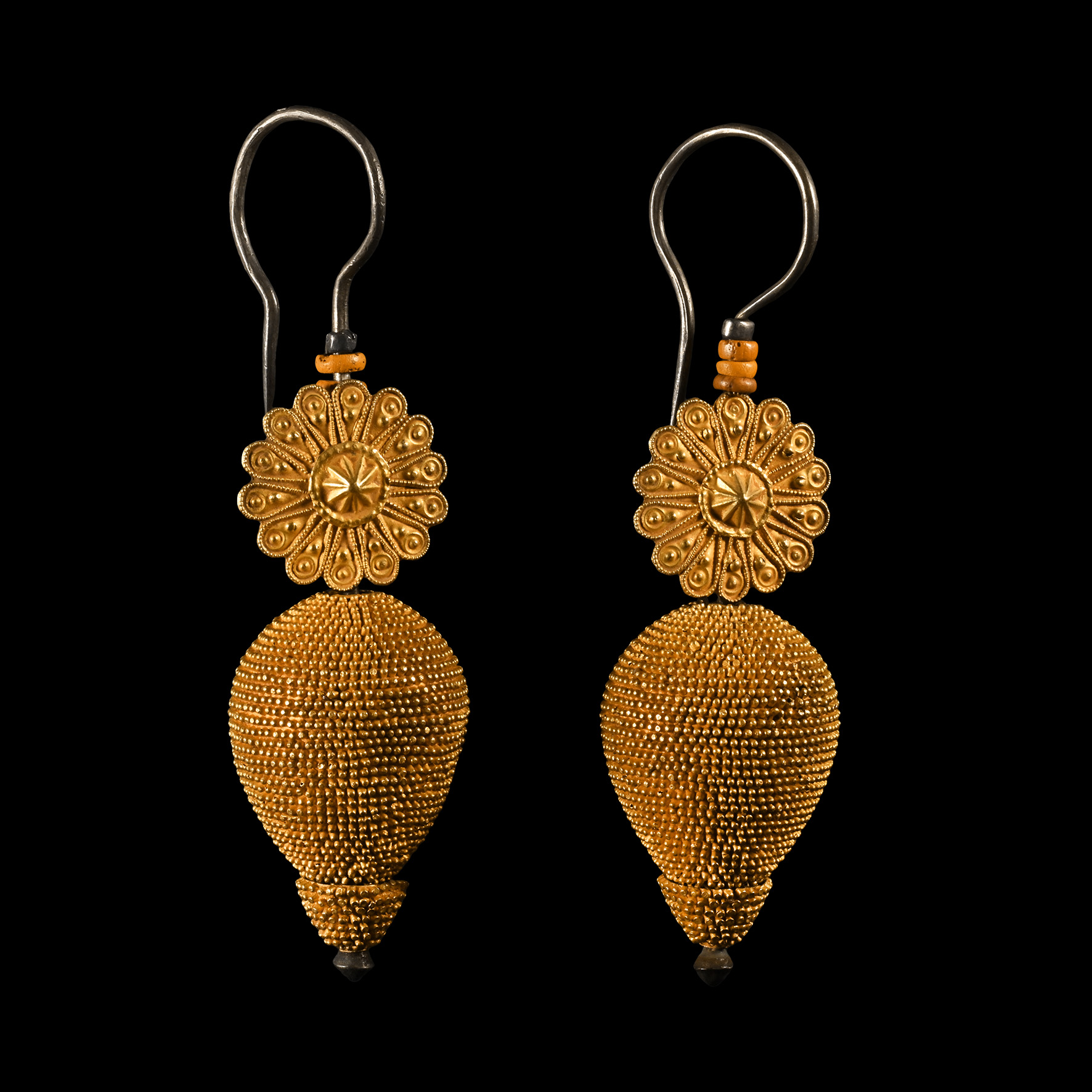 South East Asian Large Ornate Gold and Silver Earring Pair