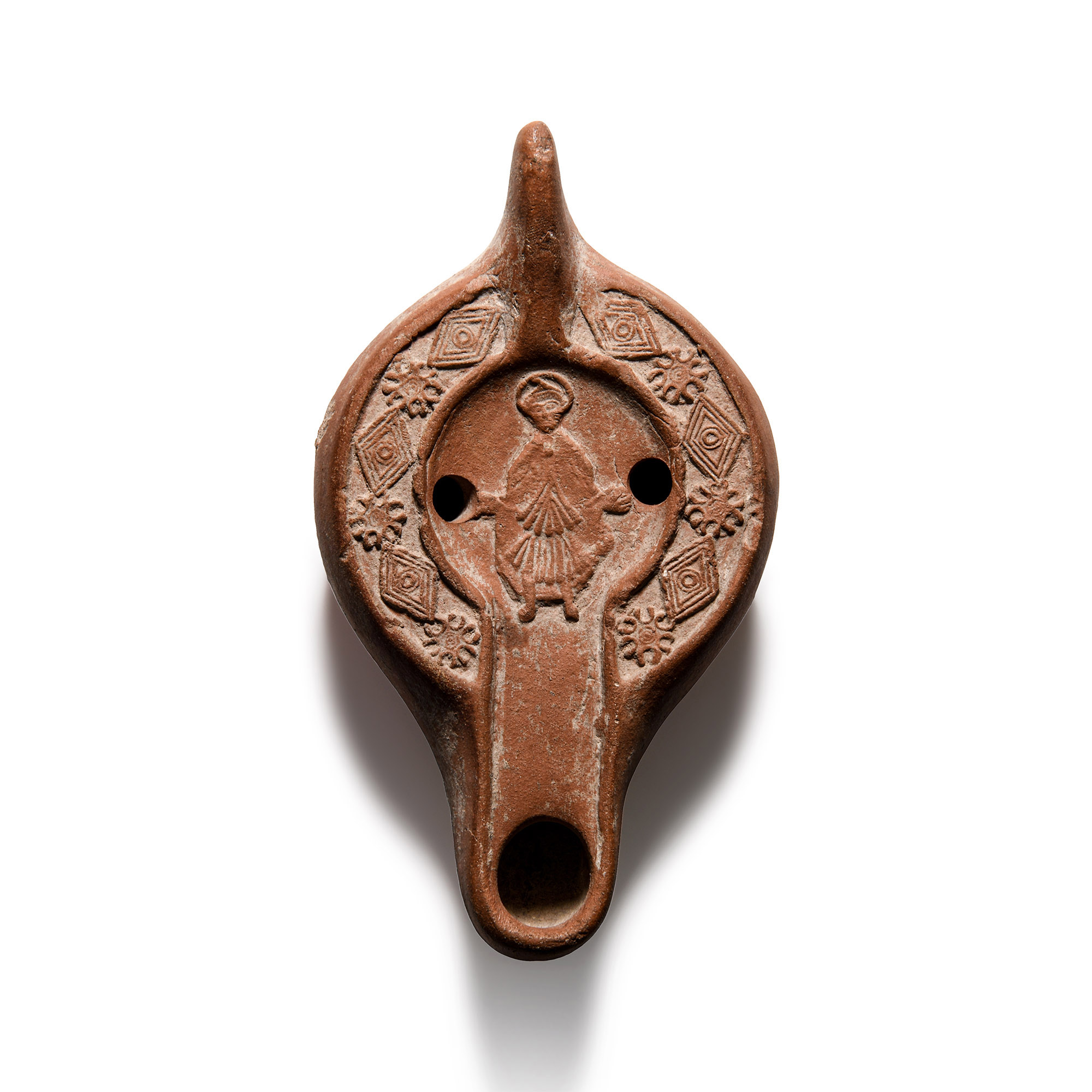 Late Roman Redware Oil Lamp With Daniel Standing