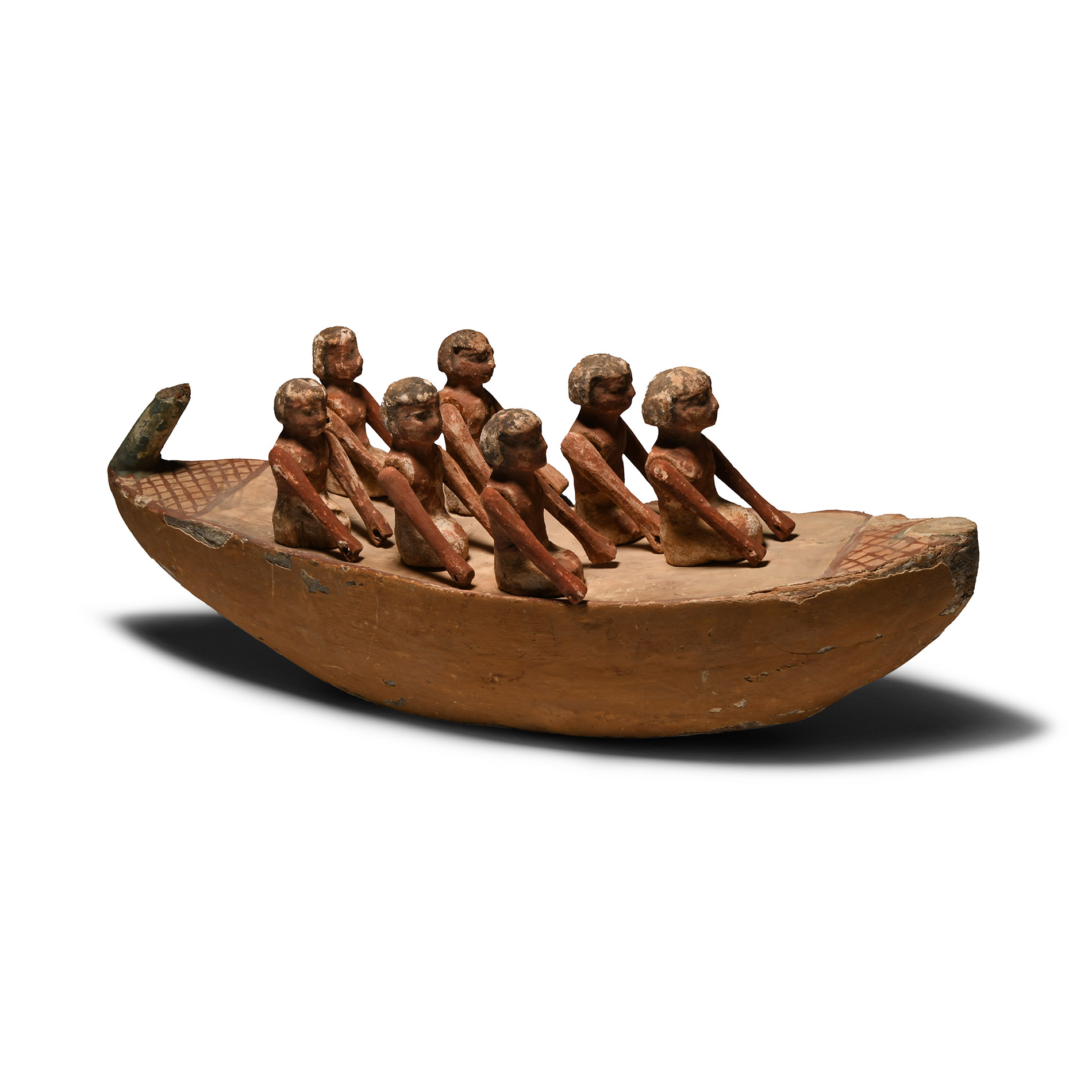 Egyptian Wooden Model Boat with Oarsmen