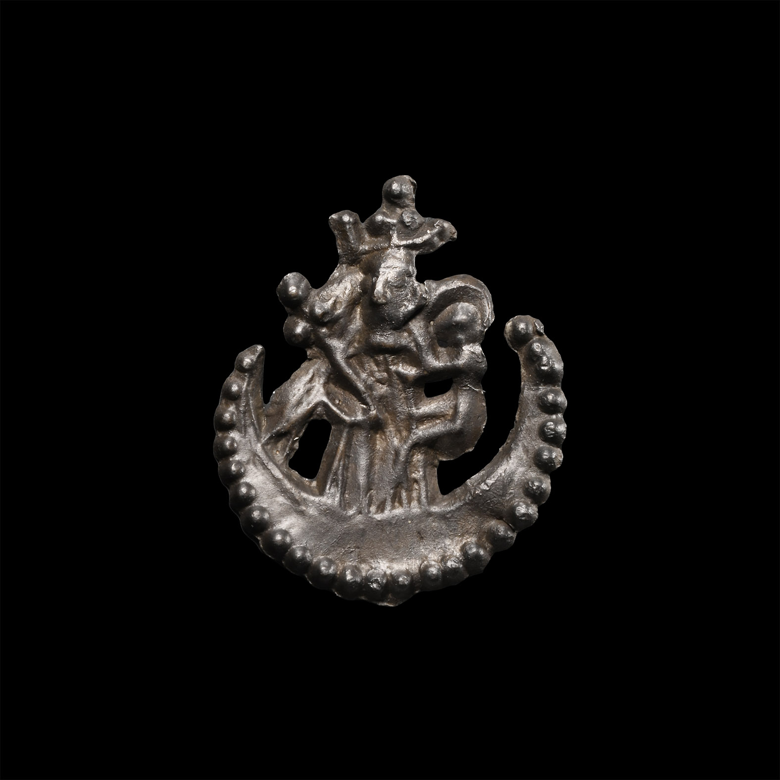 Medieval 'Thames' Pewter Pilgrim's Badge with Virgin & Child within Crescent Moon