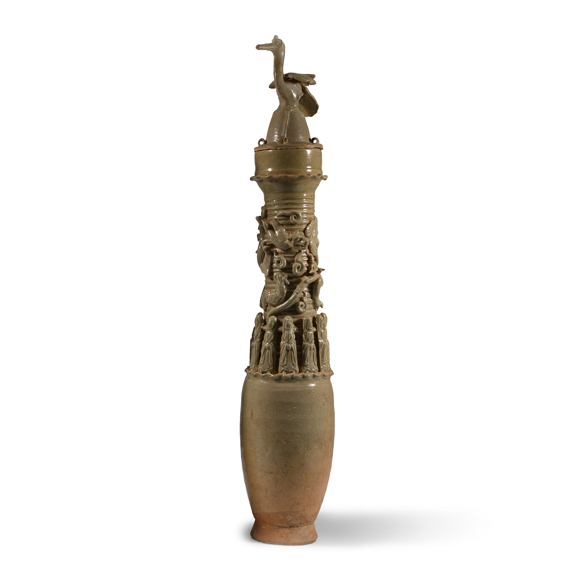 Large Chinese Song Granary Jar with Dragon and Bird Lid