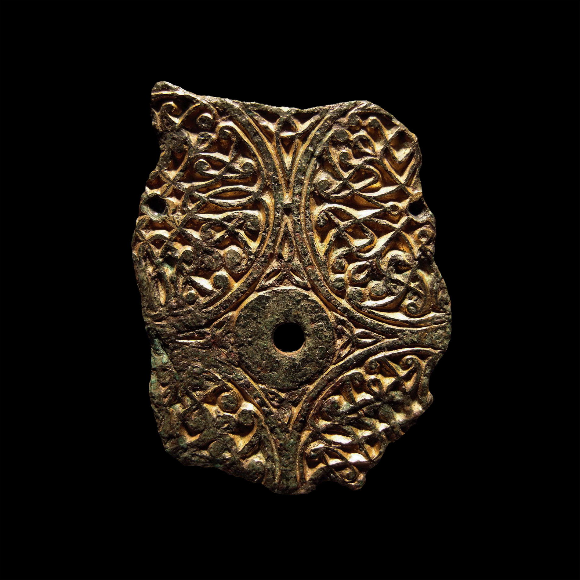 Anglo-Saxon Gilt Chip-Carved Bronze Mount