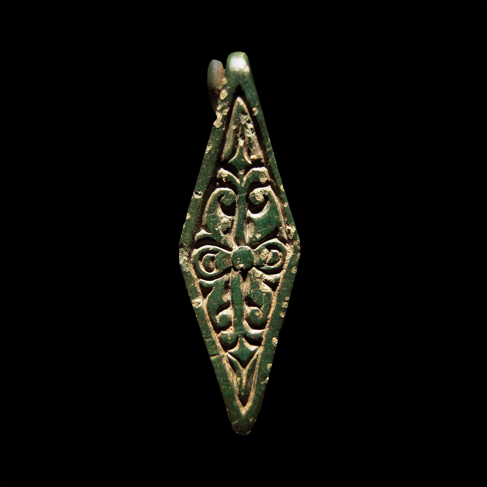 Anglo-Saxon Gilt Chip-Carved Bronze Lozengiform Brooch