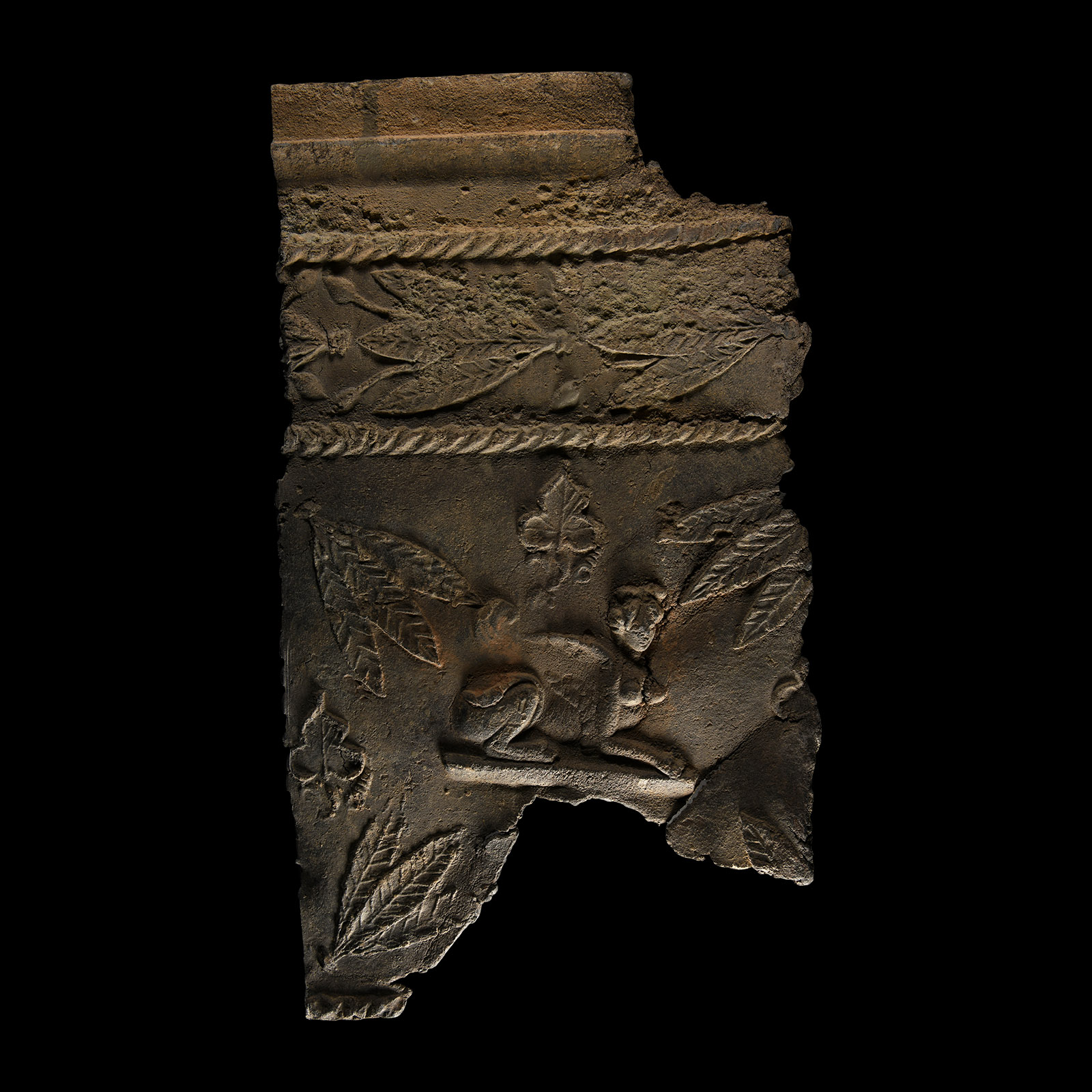 Roman Lead Coffin Panel Fragment with Sphinx