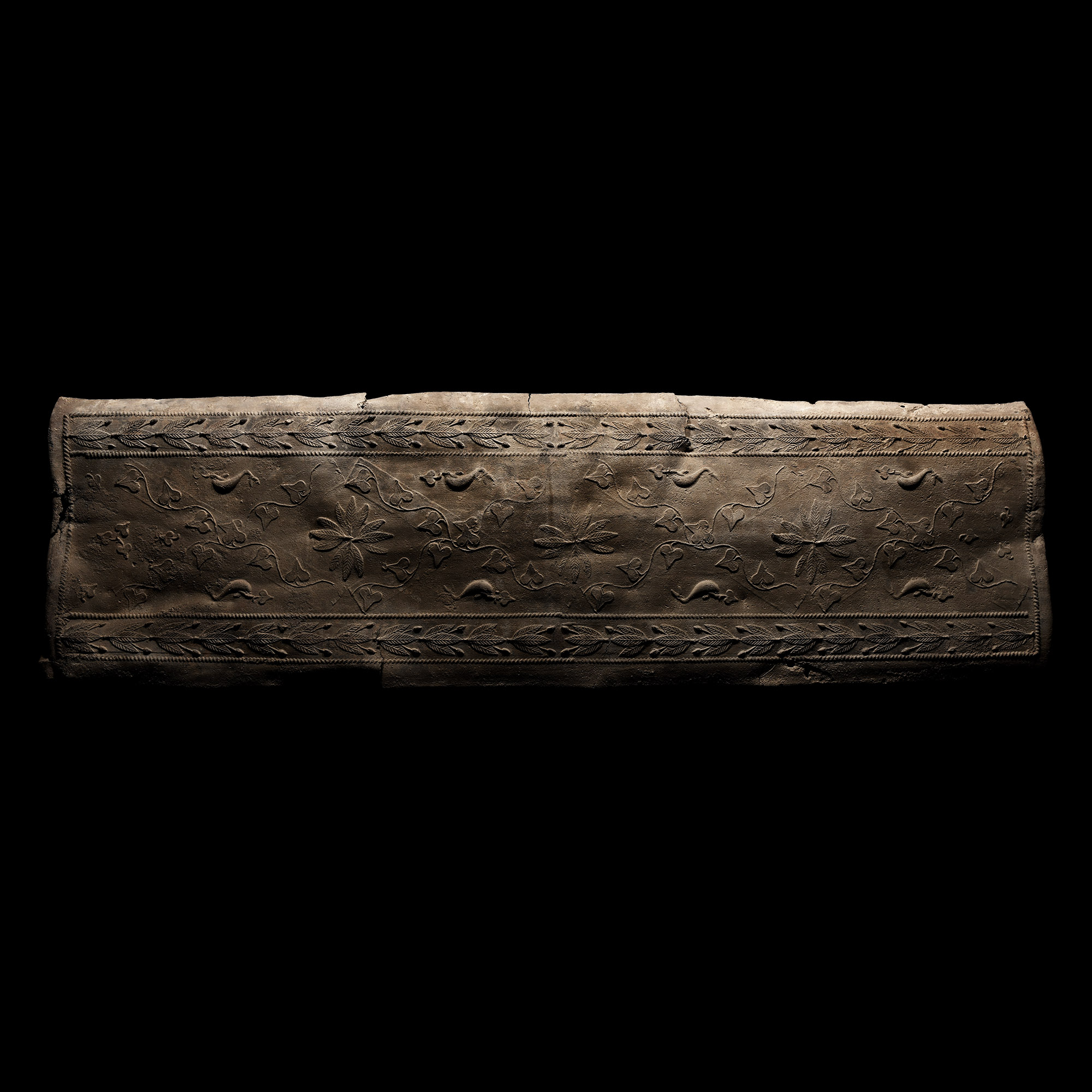Roman Lead Coffin Lid with Ivy and Floral Motifs