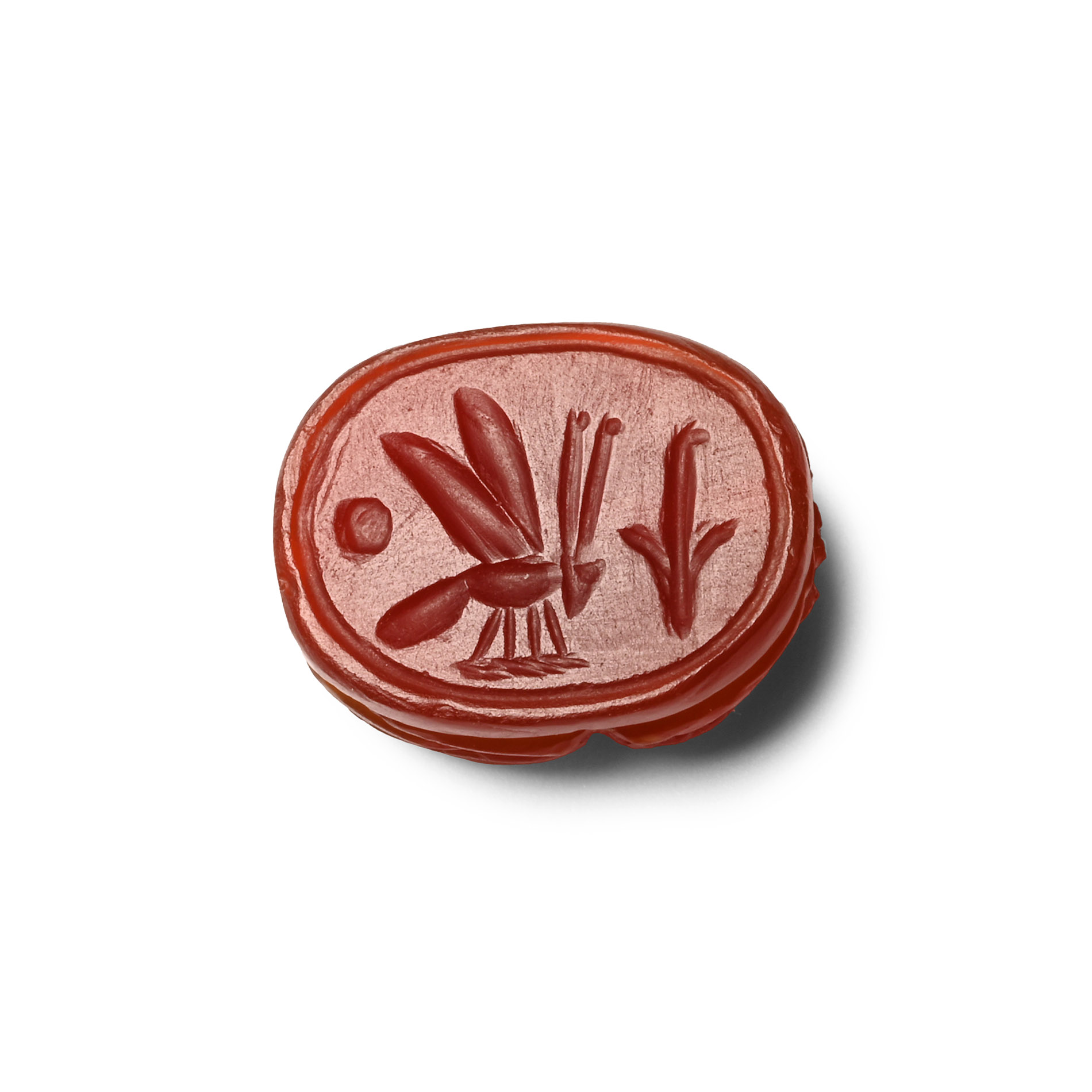 Egyptian Carnelian Scarab with Symbols Representing the Royal Title 'King of Upper and Lower Egypt'