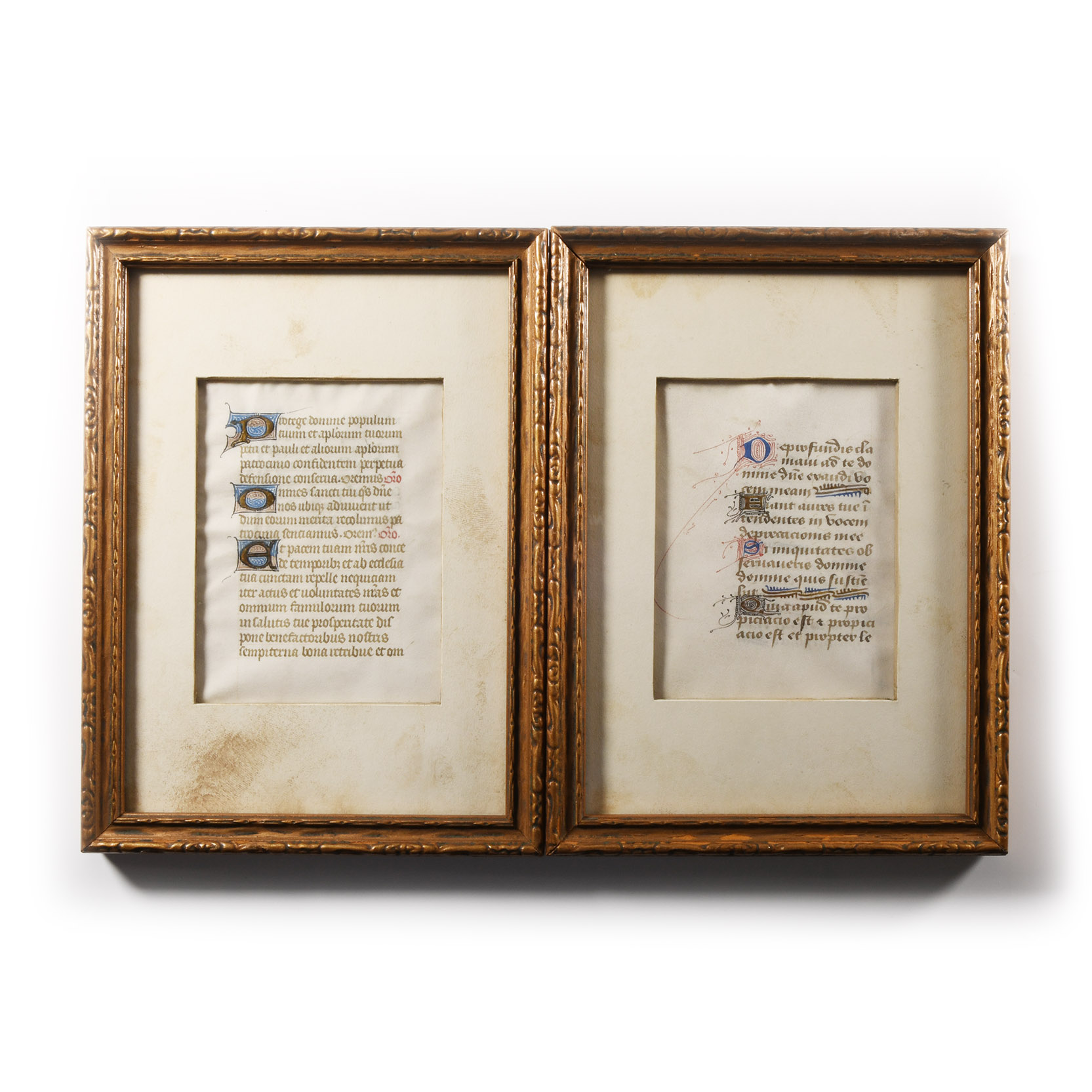 Medieval Framed Vellum Illuminated Manuscript Page Pair