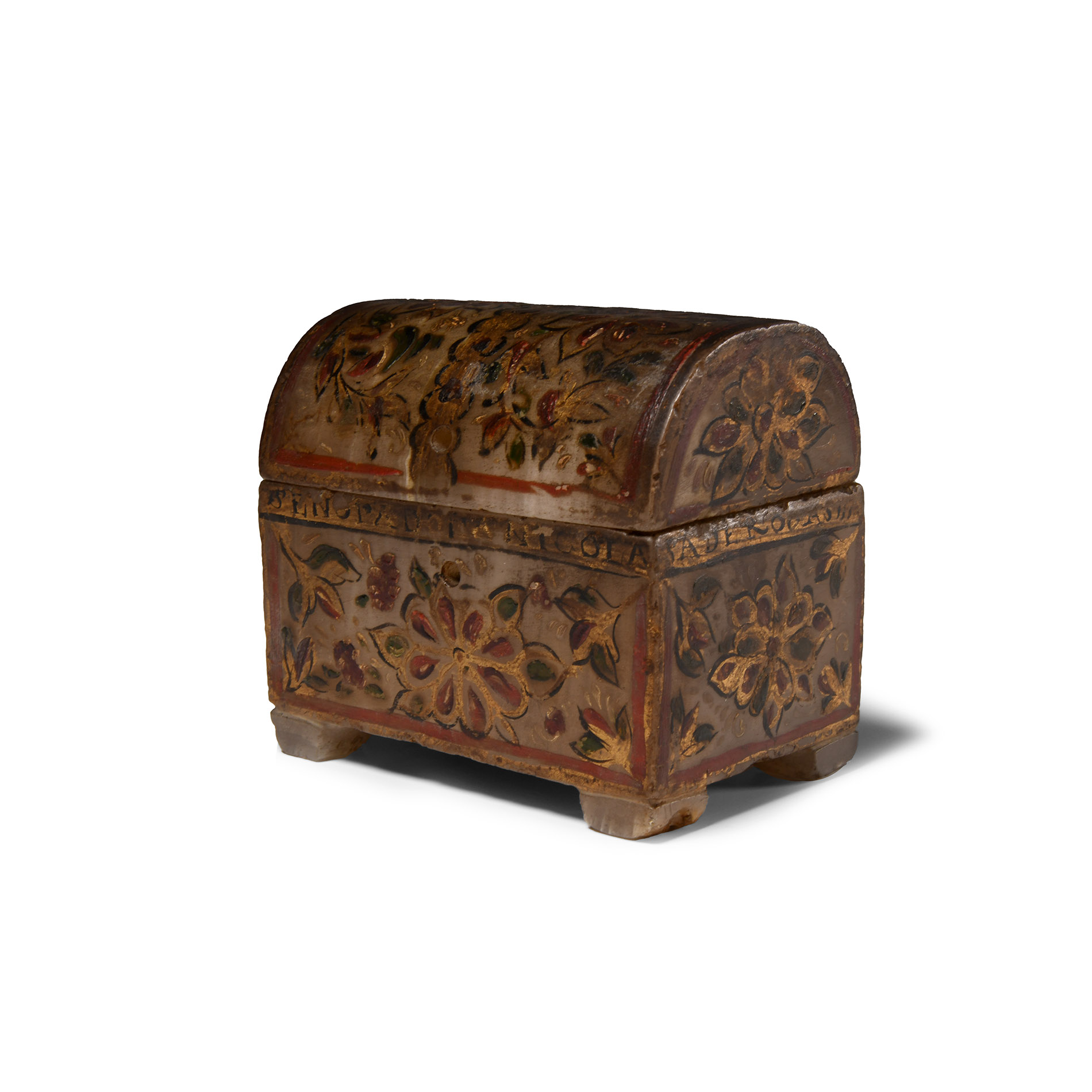 Post Medieval Painted Miniature Alabaster Casket