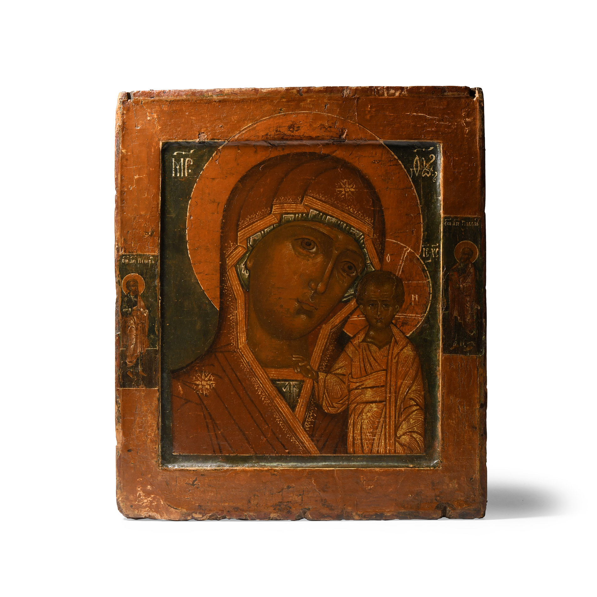 Russian Wooden Icon with Virgin of Kazan