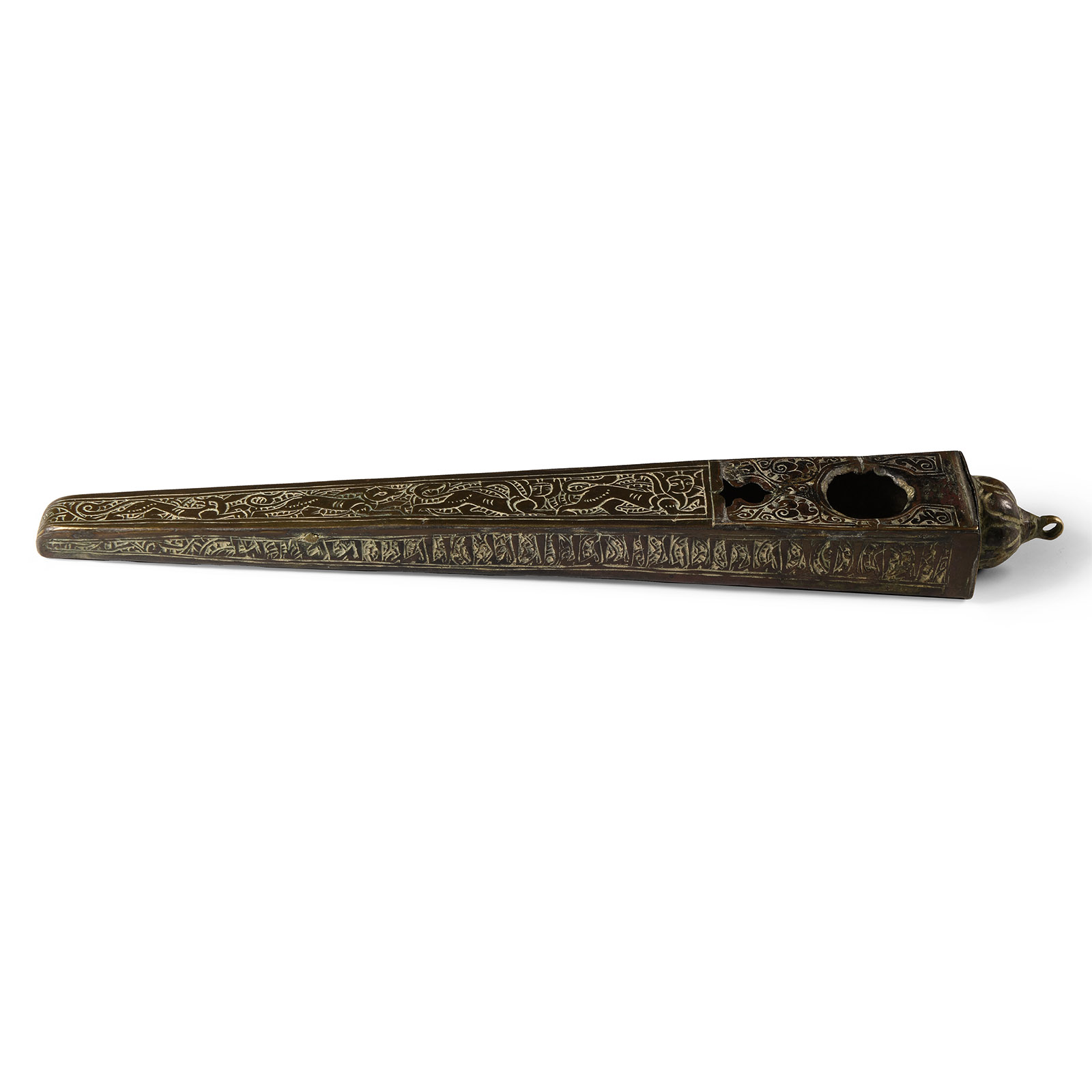 Western Asiatic Calligraphic Bronze Scribe's Case Decorated with Lions