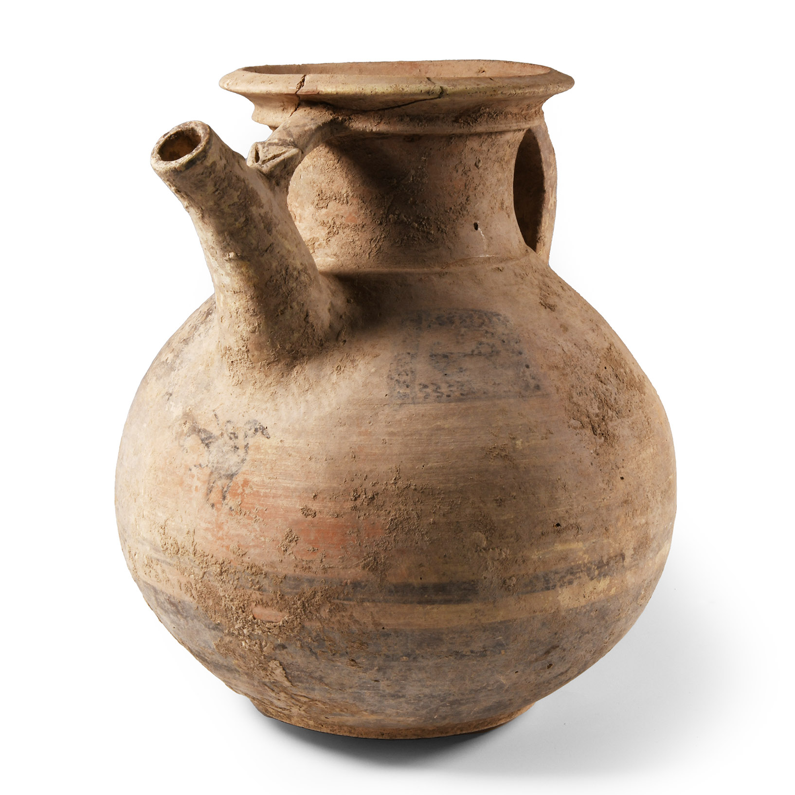 Western Asiatic Painted Terracotta Vessel with Figures and Birds