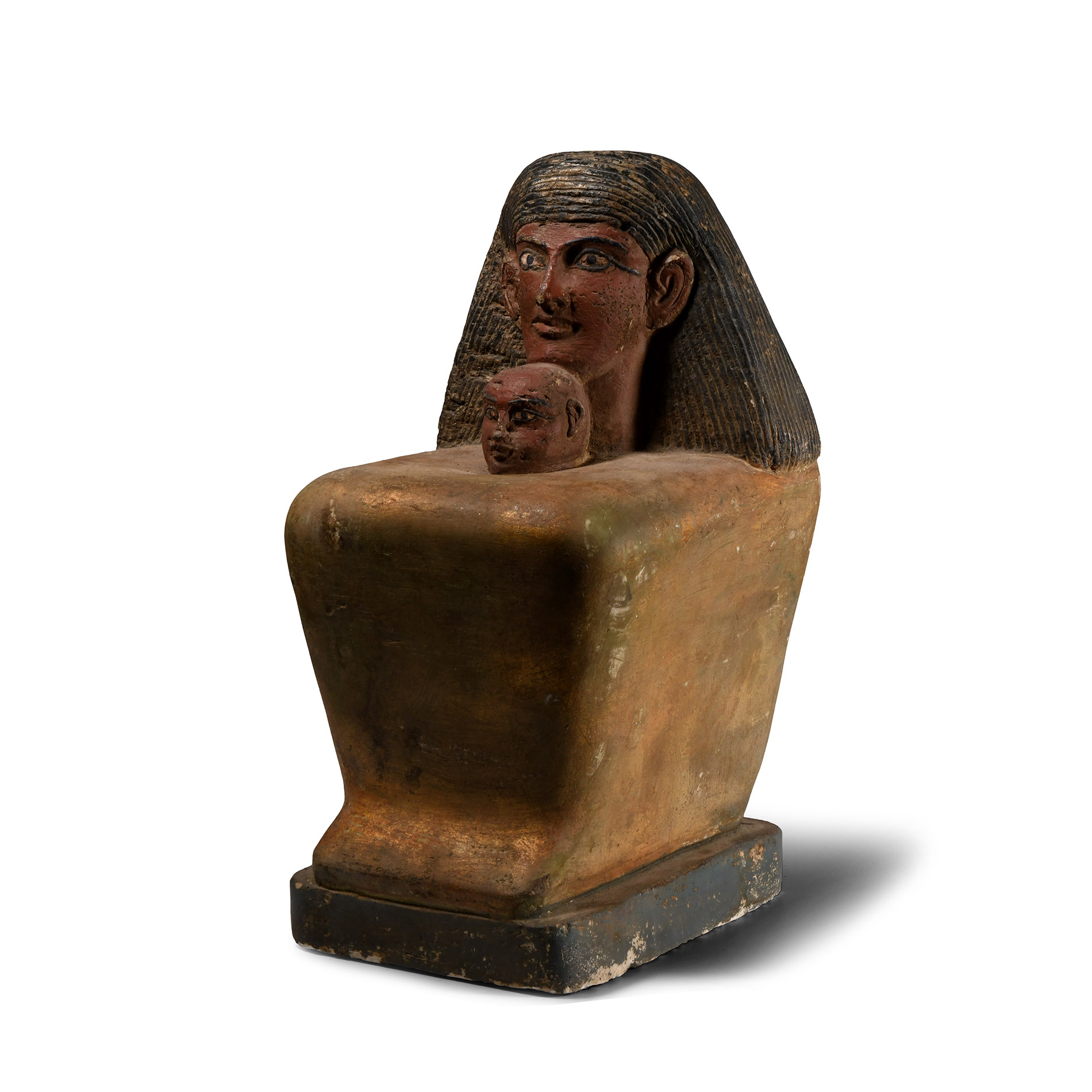 Large Egyptian Revival Painted Stone Statue