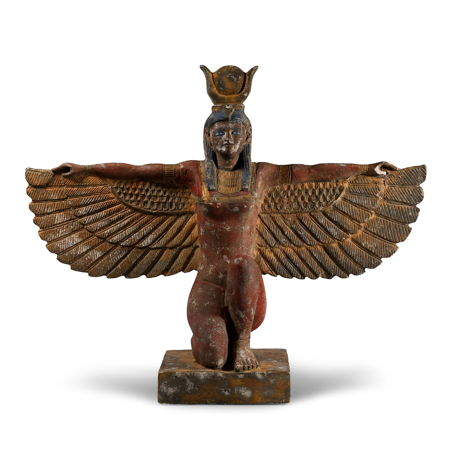 Large Egyptian Revival Painted Stone Statue