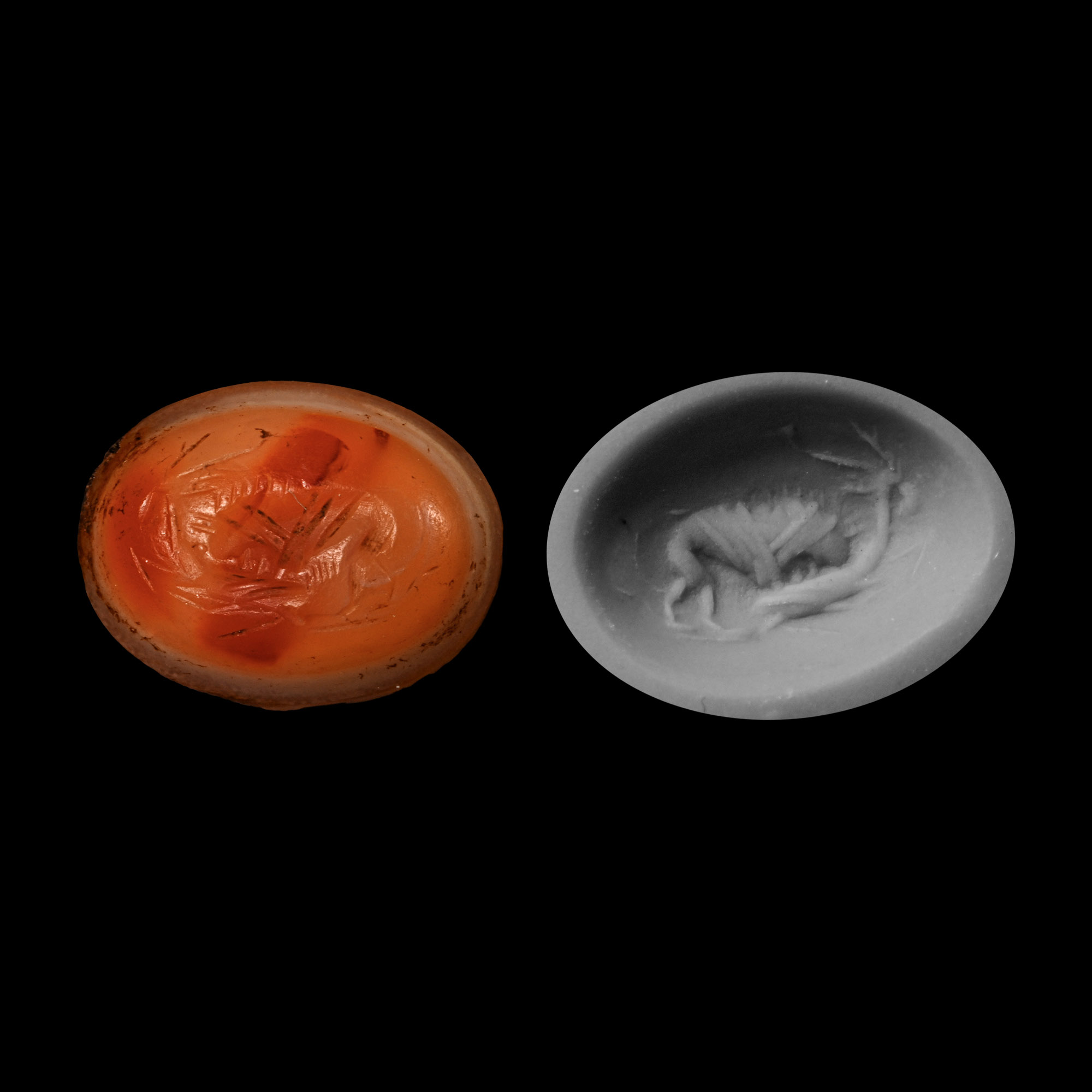 Roman Banded Agate Lion Attack Gemstone