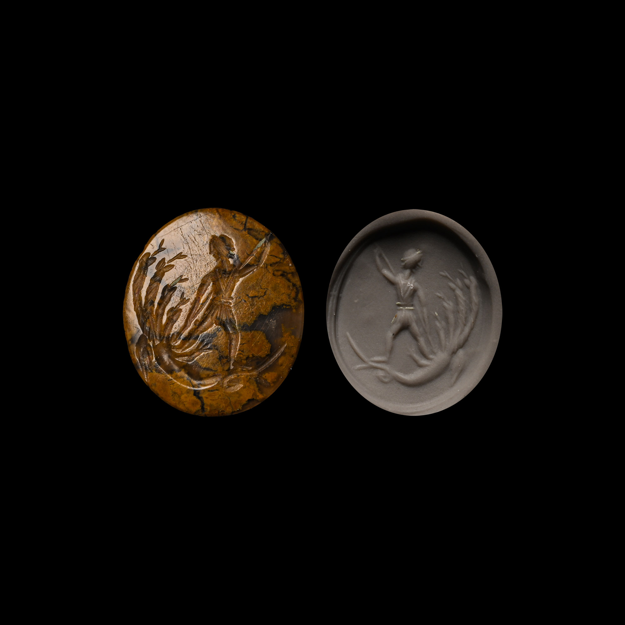 Roman Gemstone with Youth Fighting a Multi-Headed Serpent