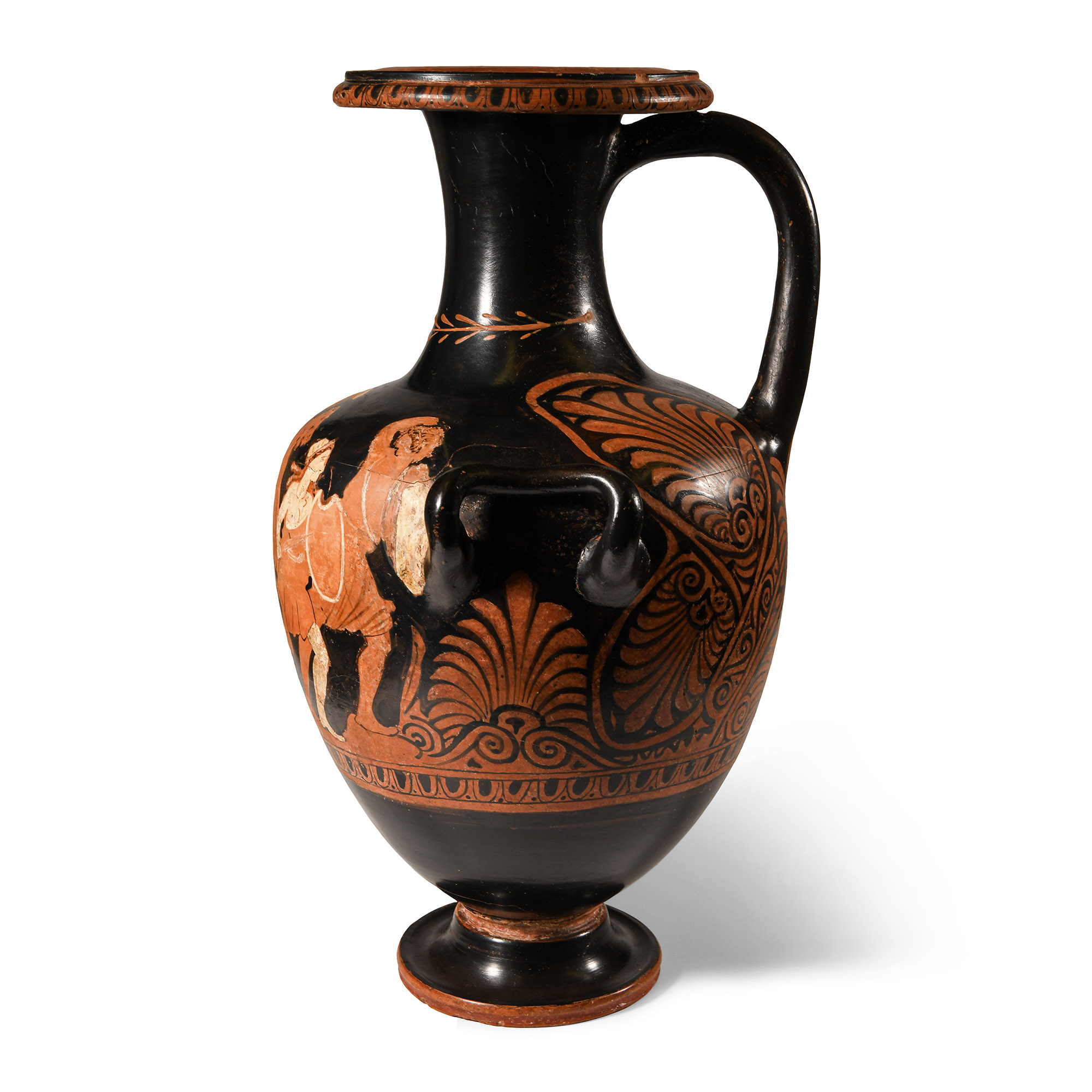 Greek Red-Figure Hydria with Combat Scene Between Amazons and Greek or Trojan Heroes