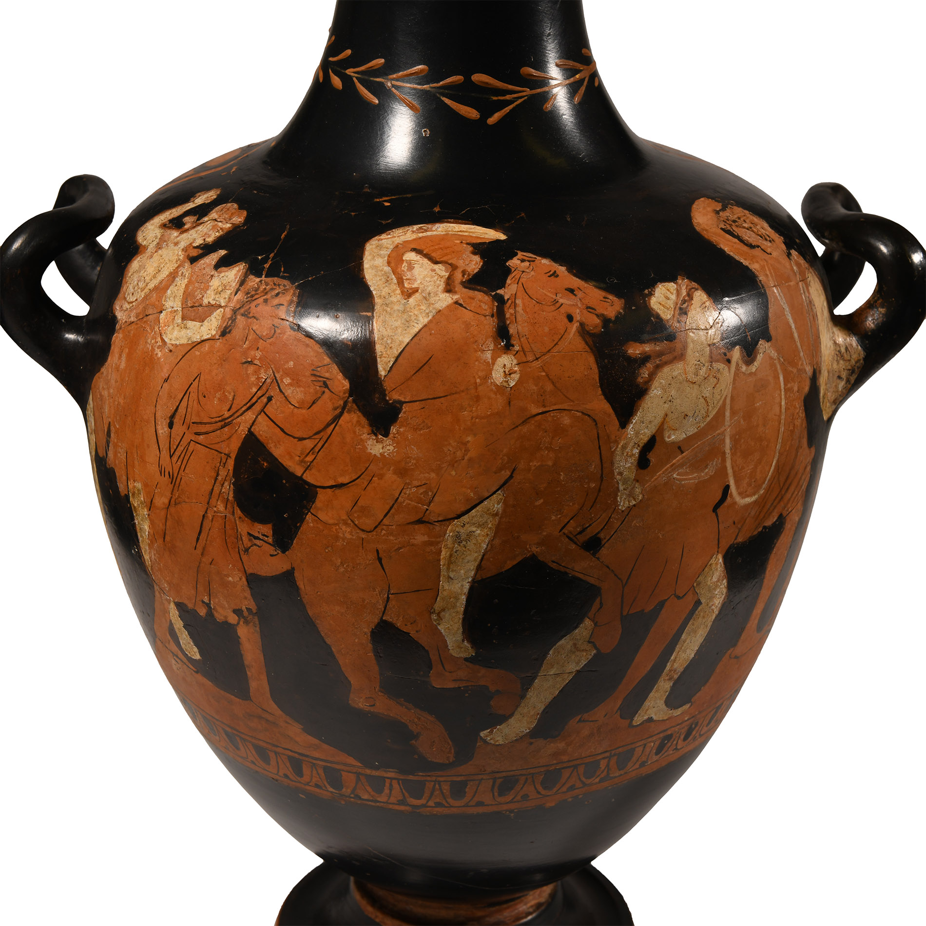 Greek Red-Figure Hydria with Combat Scene Between Amazons and Greek or Trojan Heroes