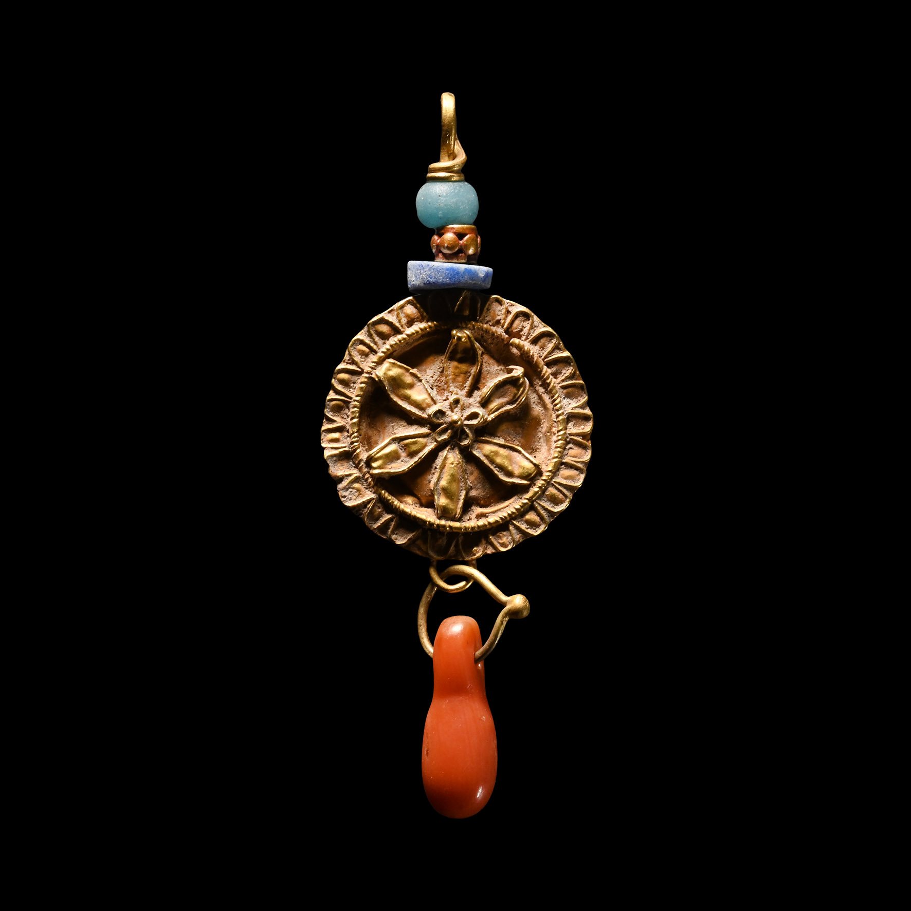 Byzantine Gold Floral Pendant with Bead Drop