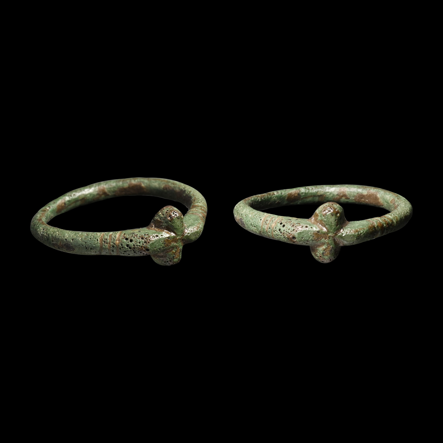 Medieval Bronze Stirrup Ring with Cross