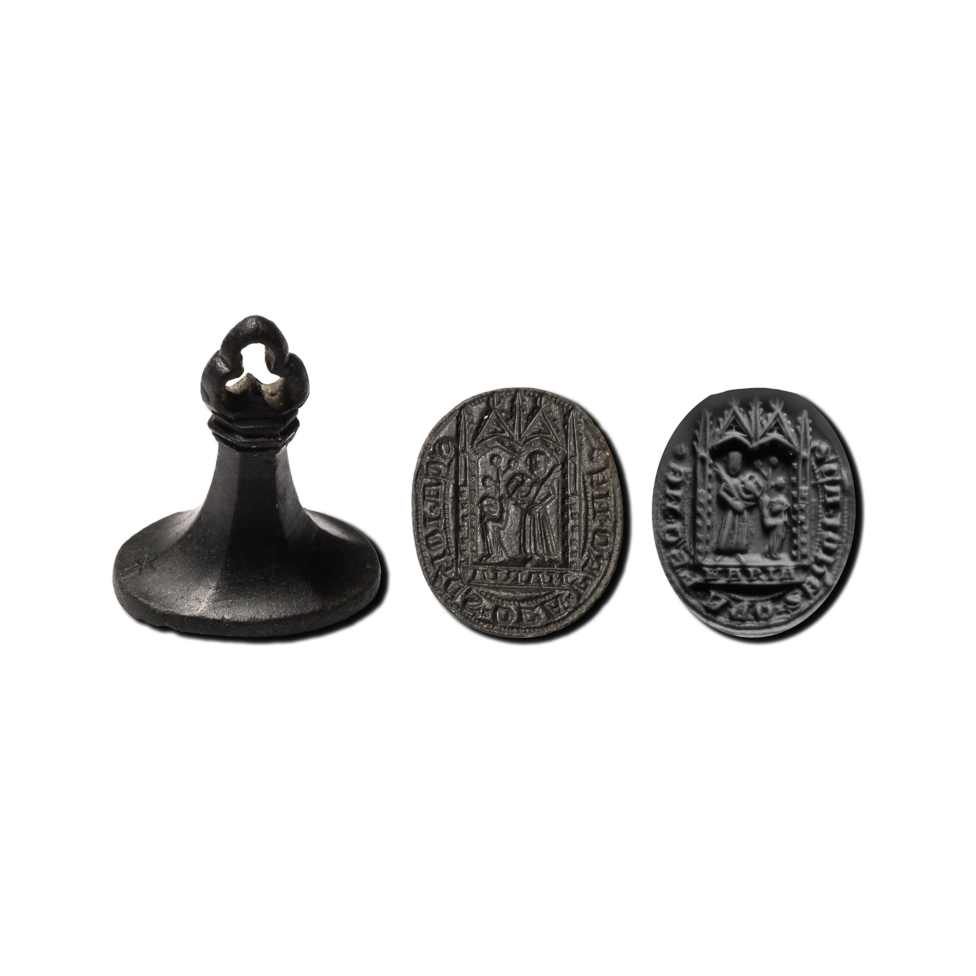 Large Medieval Bronze Oval-Shaped Seal Matrix with 'Saint John, Pray for Me'