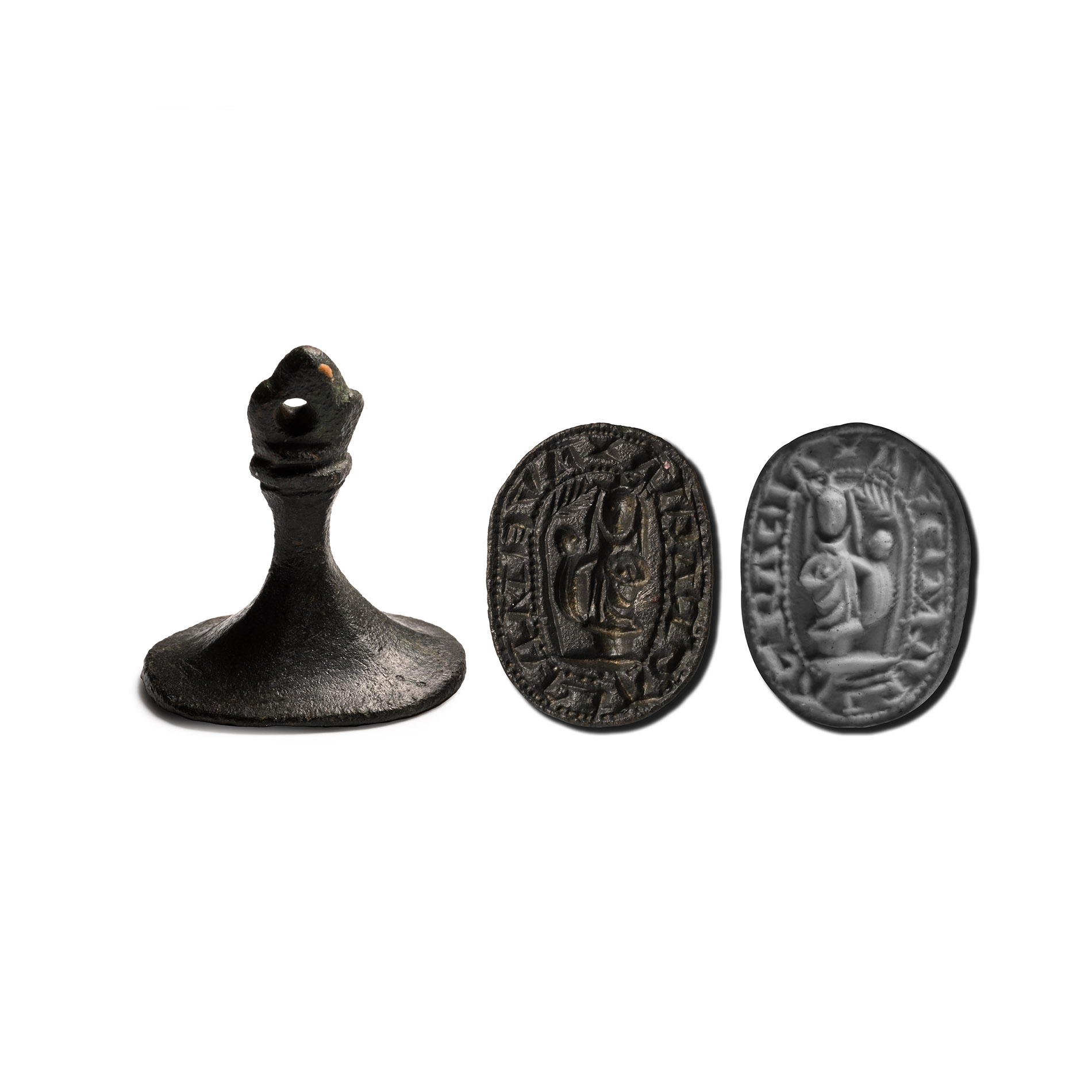 Medieval Bronze Oval-Shaped Seal Matrix with Mary and Child
