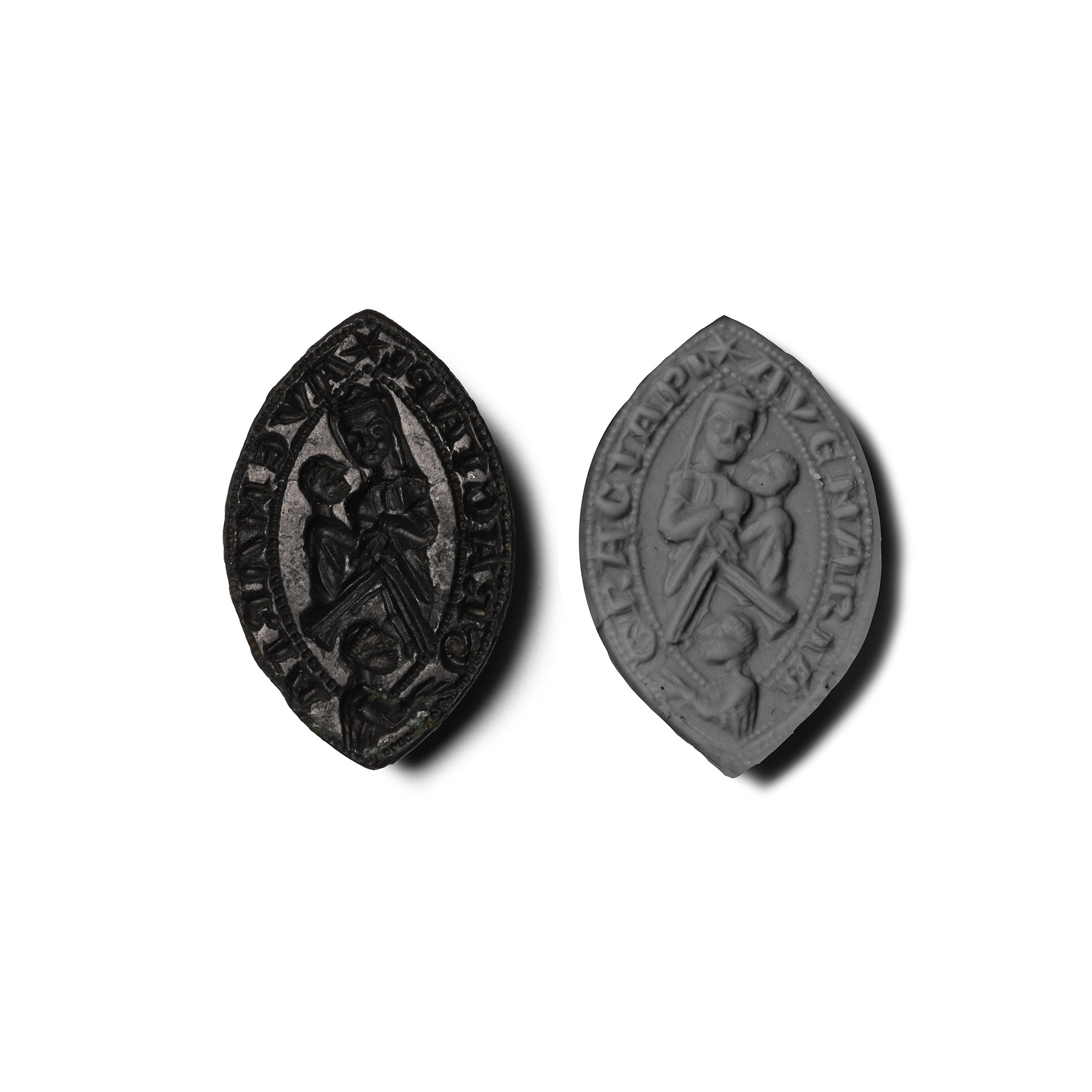 Medieval Bronze Vesica-Shaped Seal Matrix with Virgin and Child