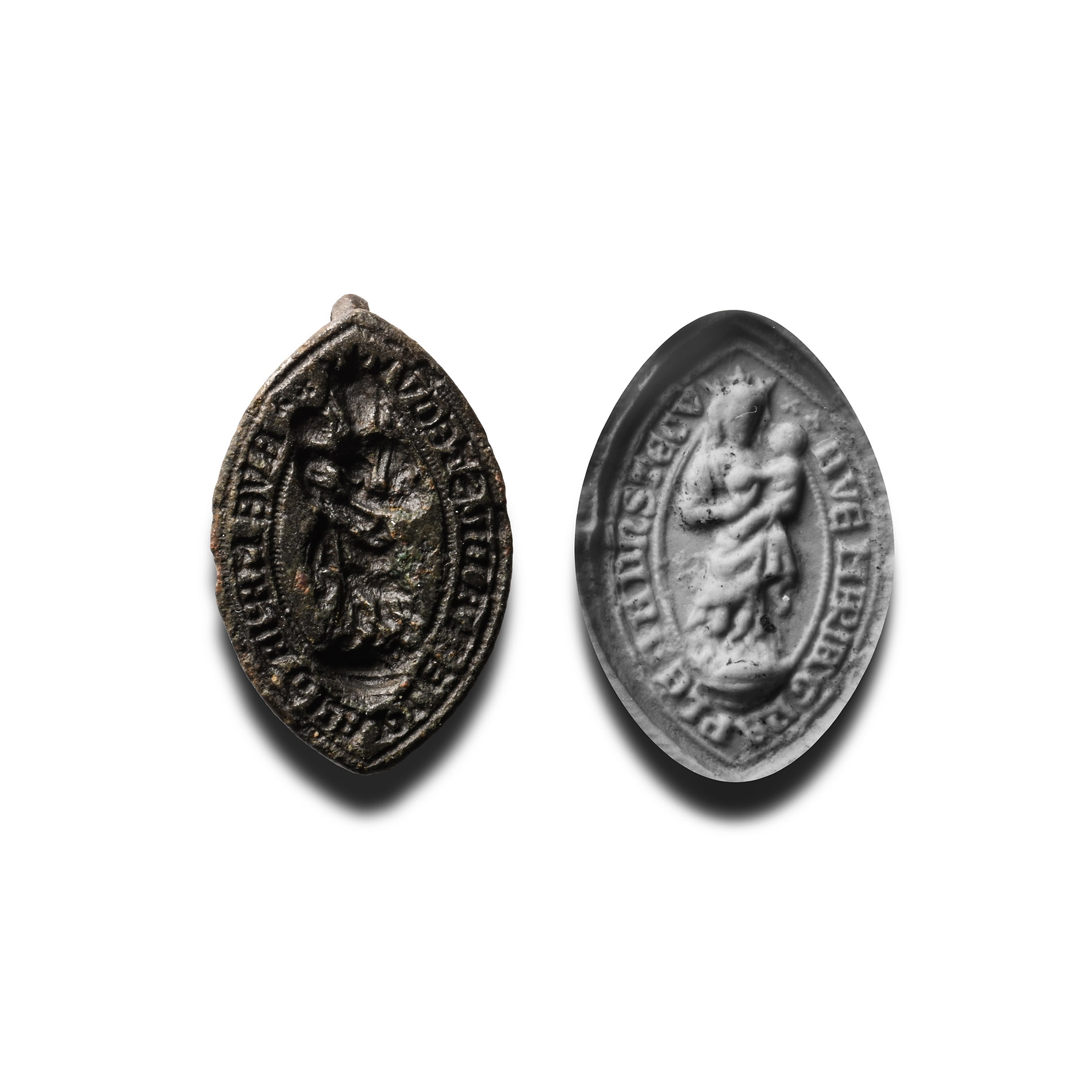 Medieval Bronze Vesica-Shaped Seal Matrix with Mary and Child