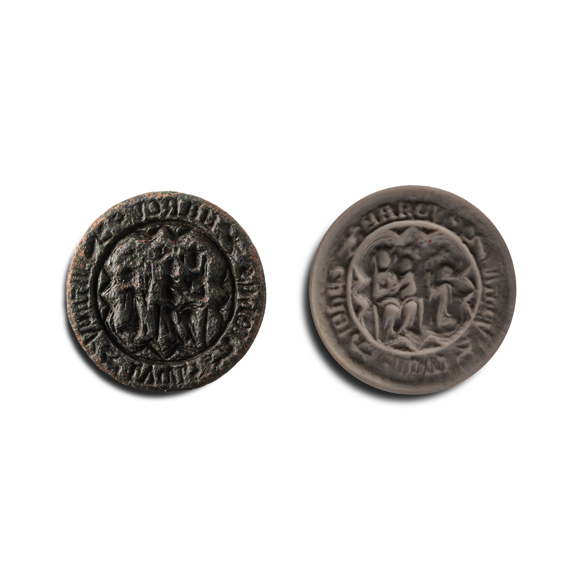 Large Medieval Bronze Round Seal Matrix for Mark, Matthew, Luke, John