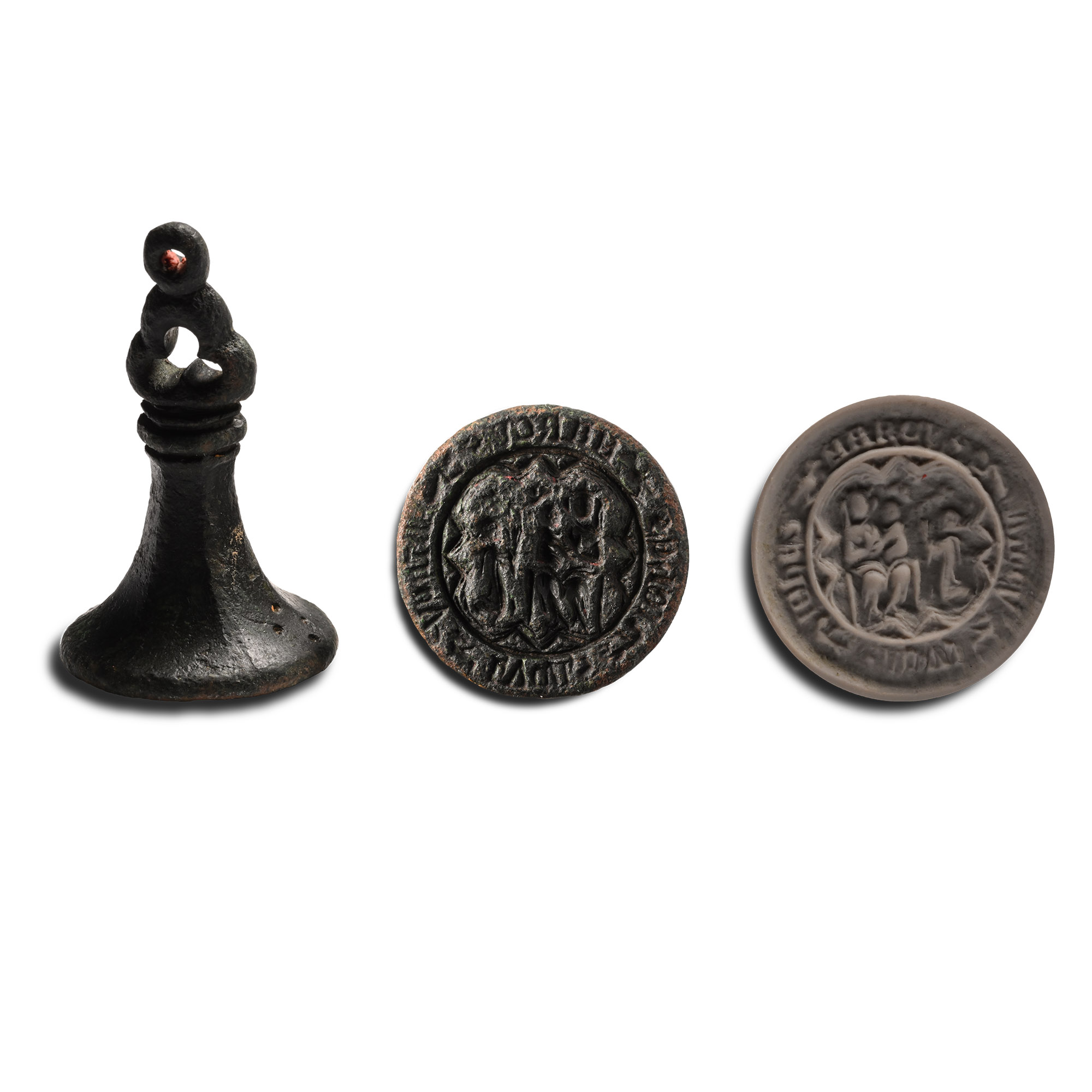 Large Medieval Bronze Round Seal Matrix for Mark, Matthew, Luke, John