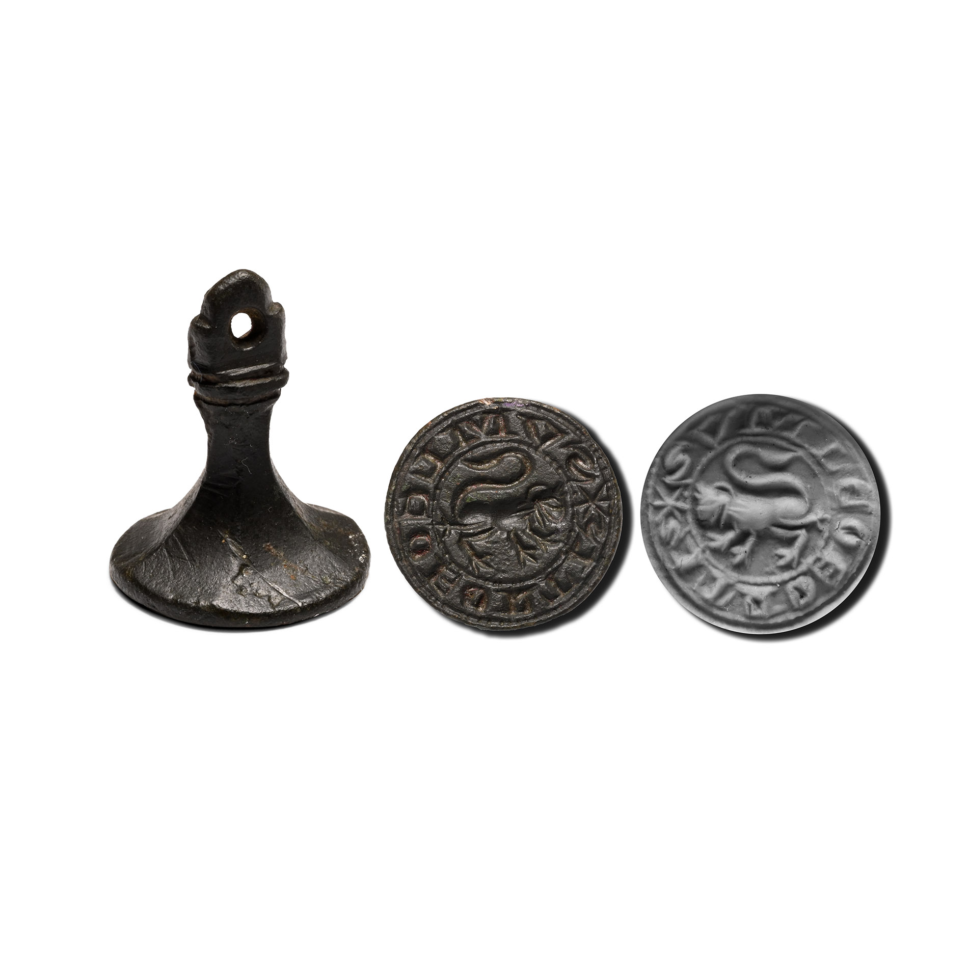 Medieval Bronze Round Seal Matrix with 'I am a Strong Lion'