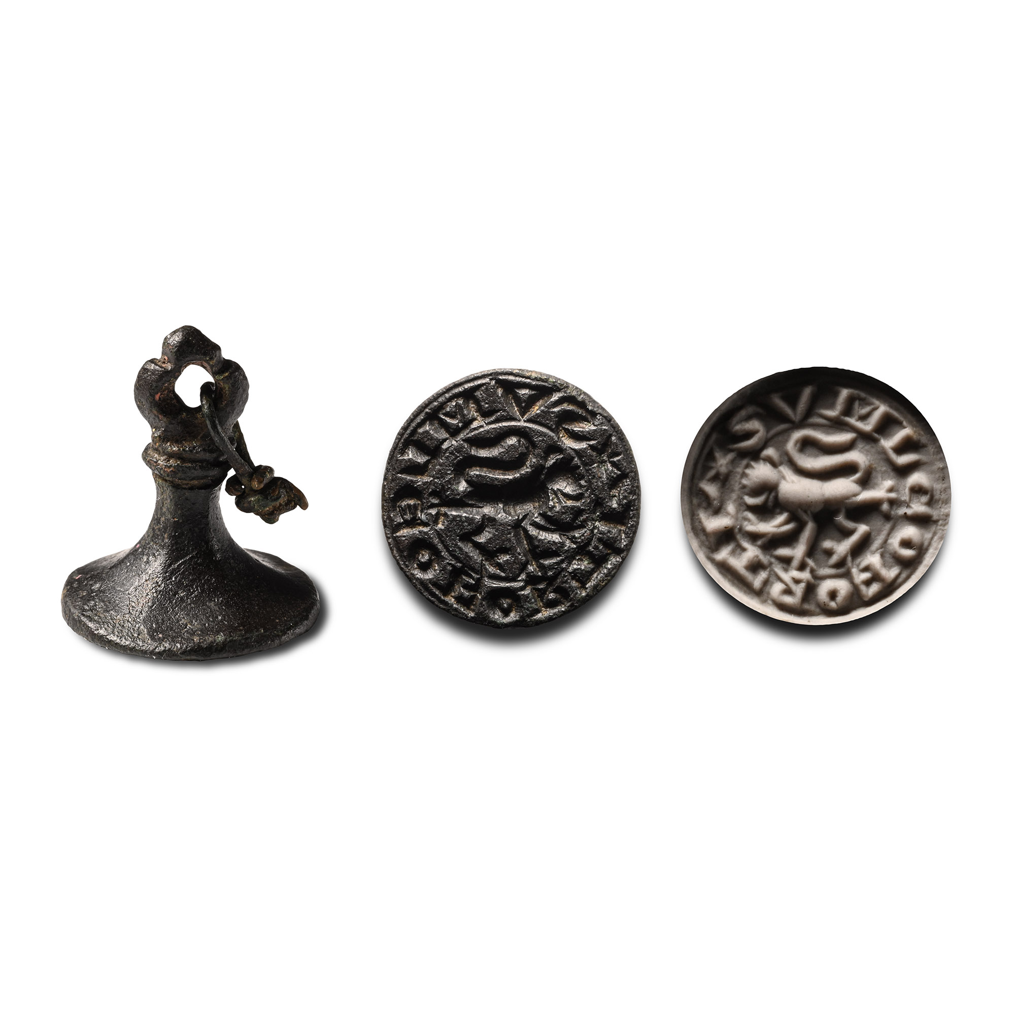 Medieval Bronze Round Seal Matrix with I am a Strong Lion