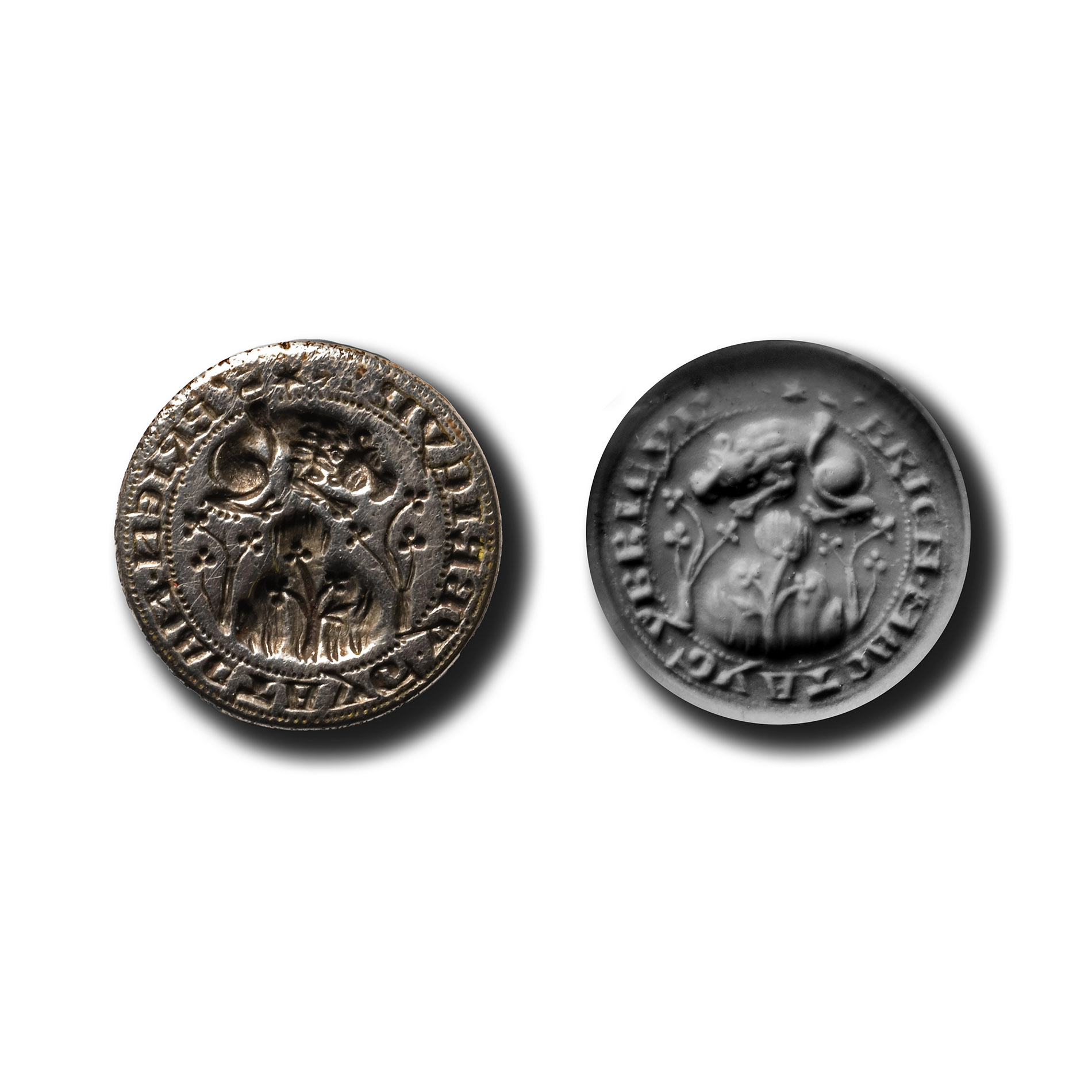 Medieval Silver Round Seal Matrix with Sleeping Lion