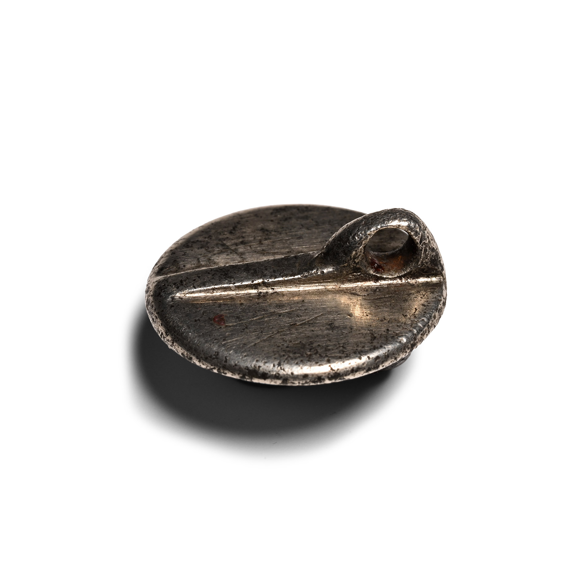 Medieval Silver Round Seal Matrix with Sleeping Lion