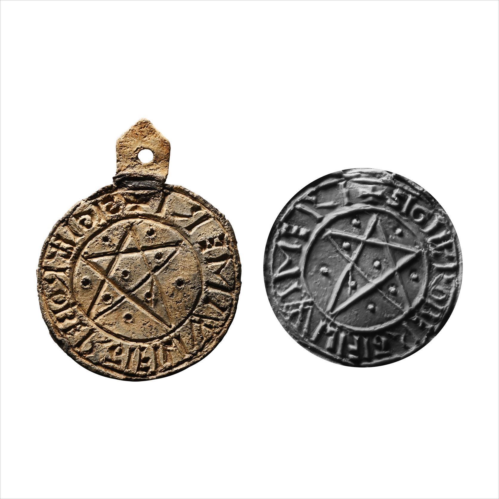 Large Medieval Lead Round Seal Matrix with Pentagram for Robert son of Wigmær