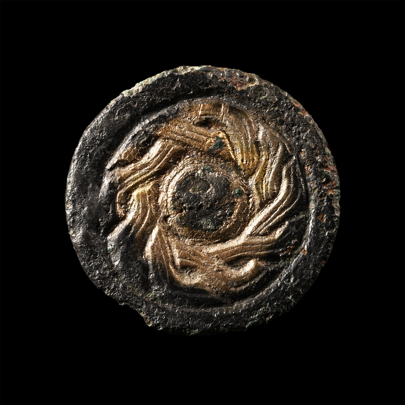 Anglo-Saxon Gold Chip-Carved Bronze Roundel