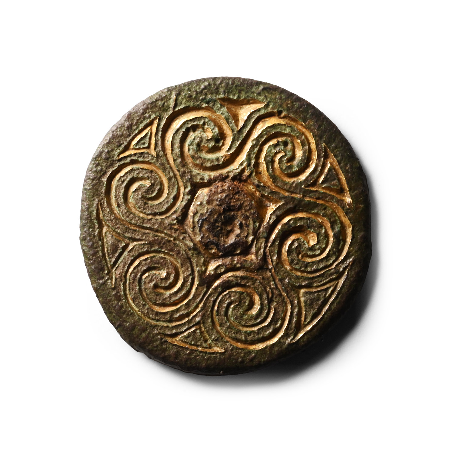 Anglo-Saxon Gold Chip-Carved Bronze Roundel