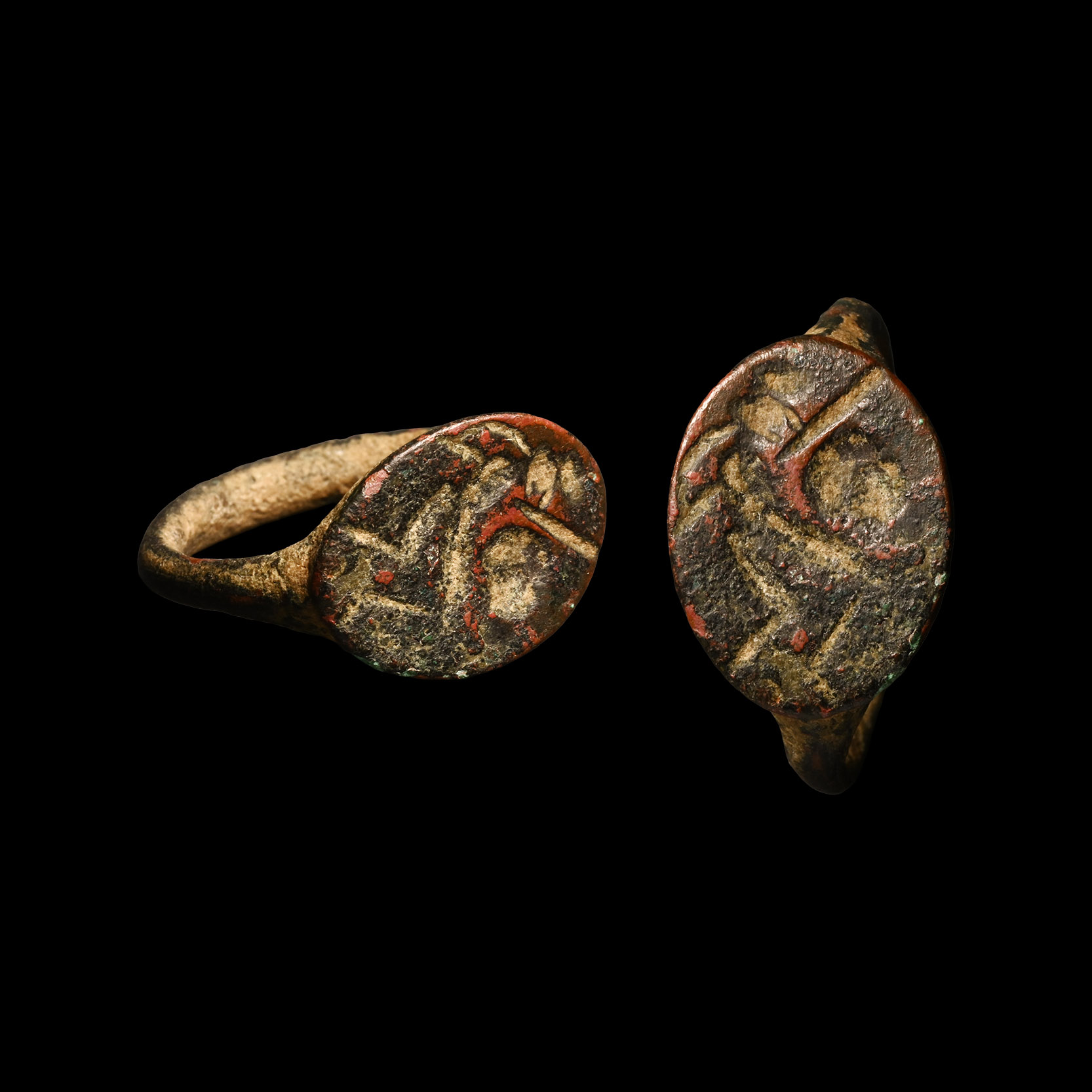 Hellenistic Bronze Ring with Warrior
