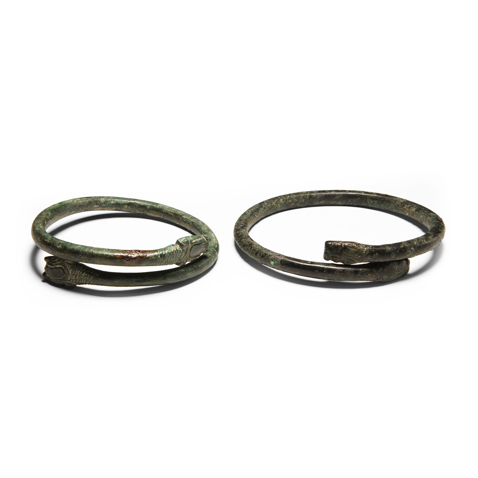 Western Asiatic Bronze Bracelet Pair with Dragon Head Terminals