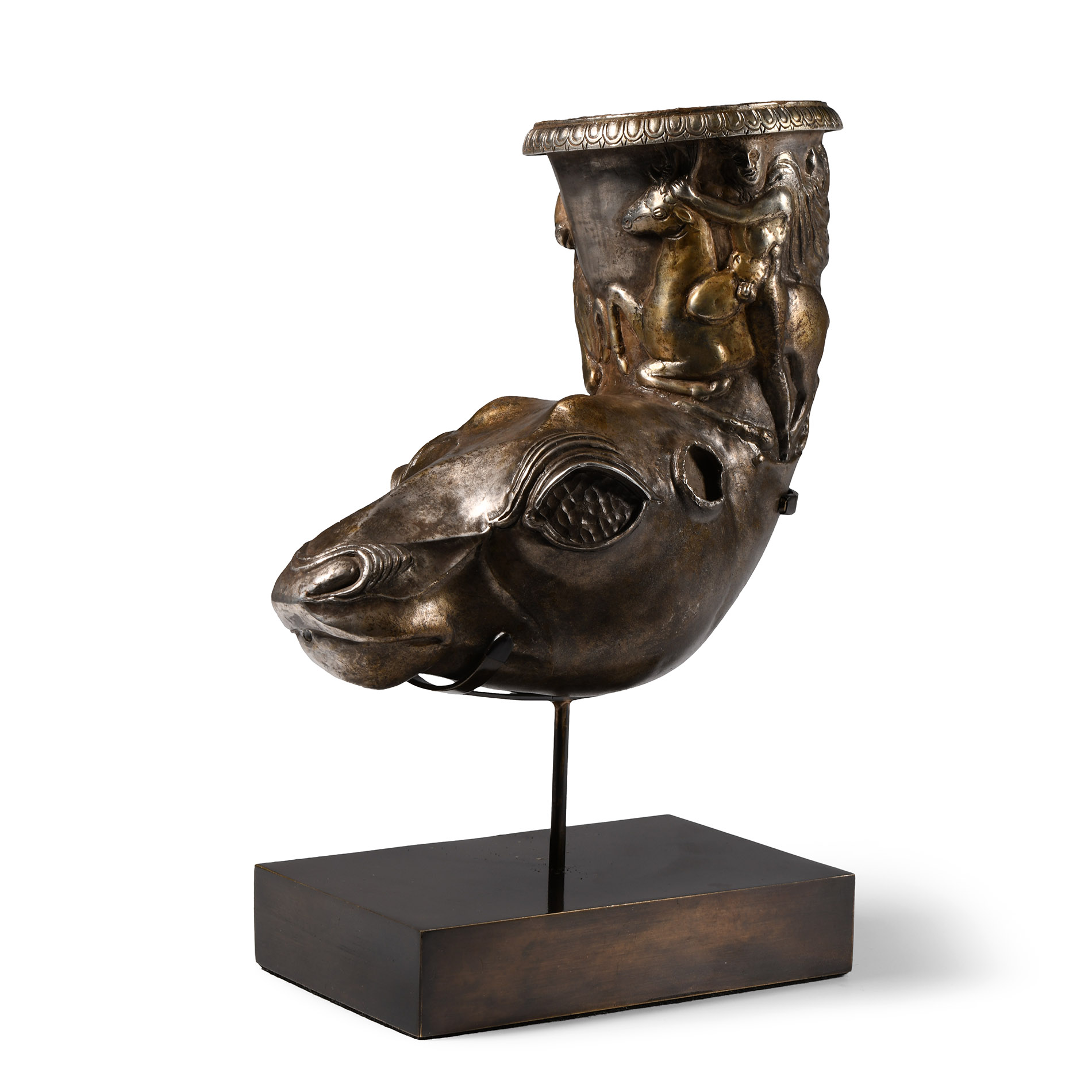 Greek Style Silver Ram-Headed Rhyton
