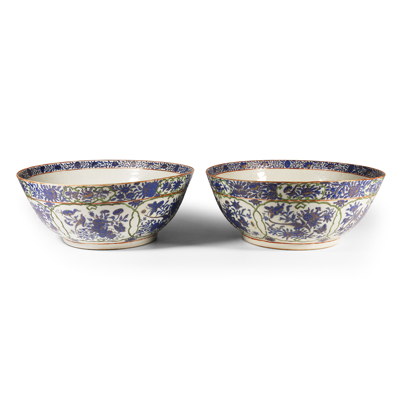 Large Chinese Decorated Porcelain Bowl Pair