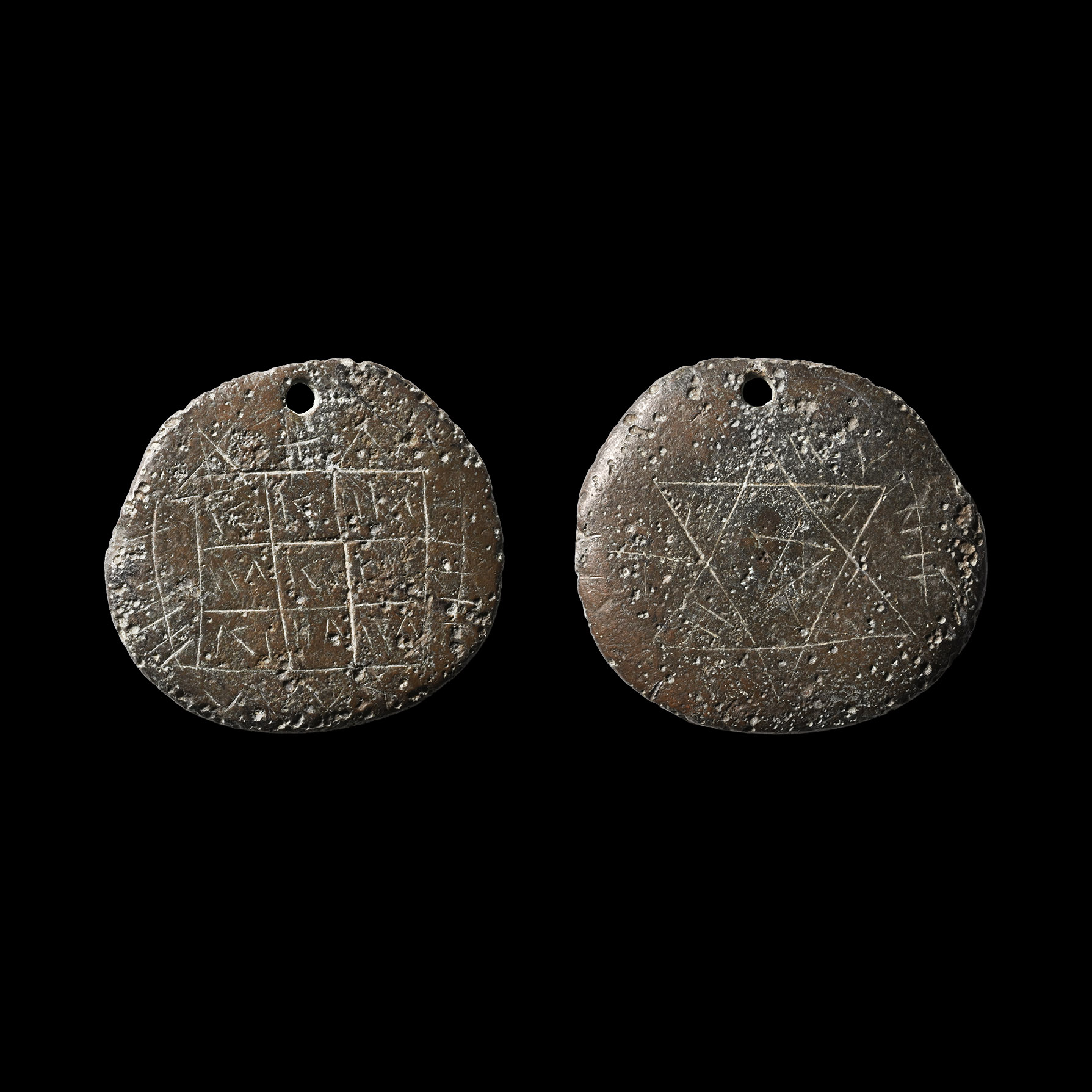 Medieval Bronze Pendant with Magical Symbols
